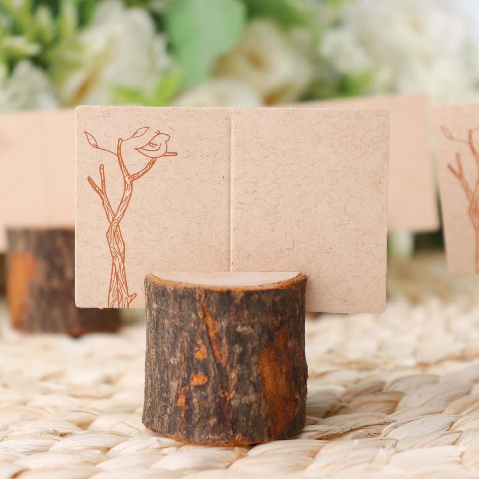 4-Pack Wood Stump Place Card Holders Rustic Natural Design - Boho Chic Decor for Tables