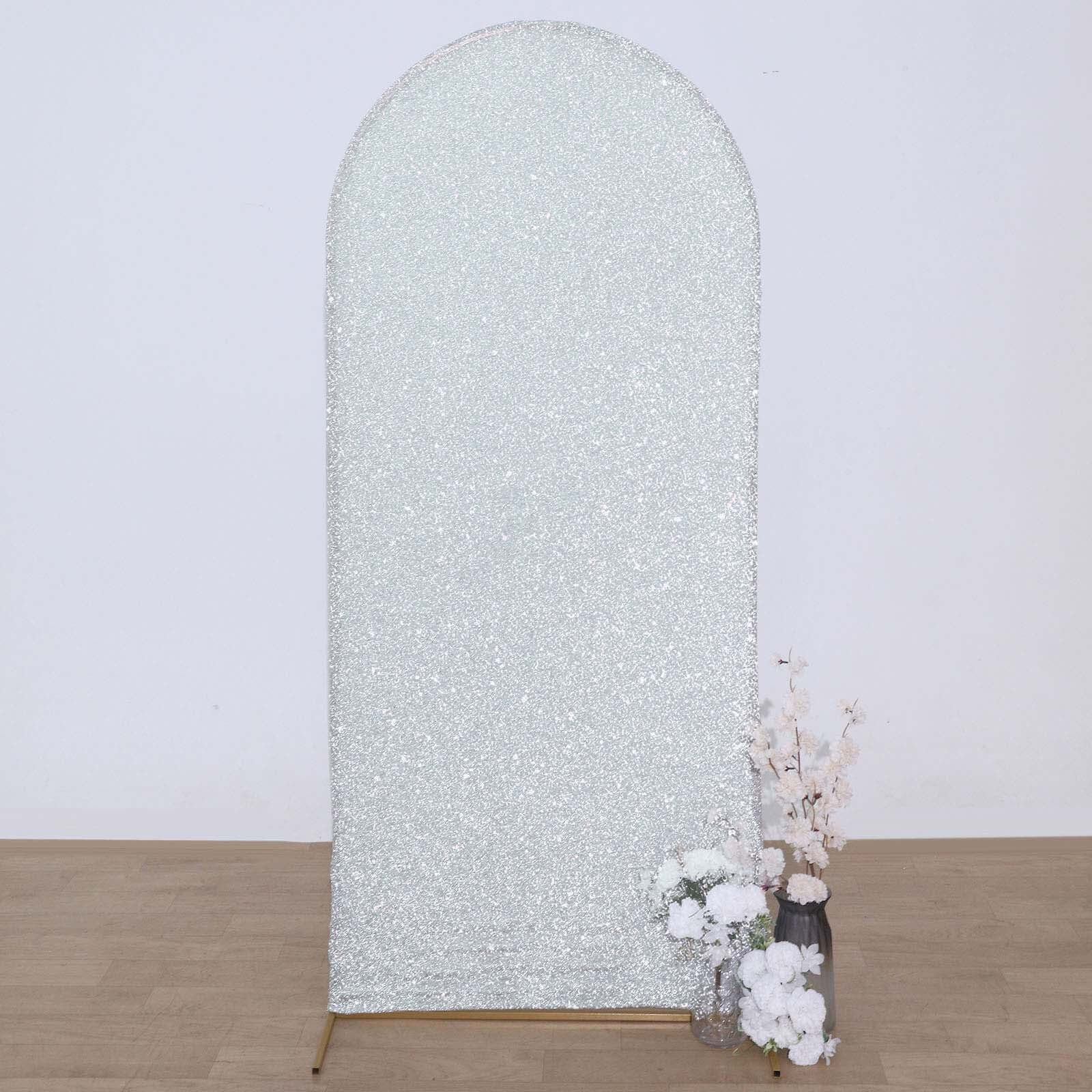 6ft Silver Shimmer Tinsel Spandex Chiara Backdrop Stand Cover For Fitted Round Top Wedding Arch