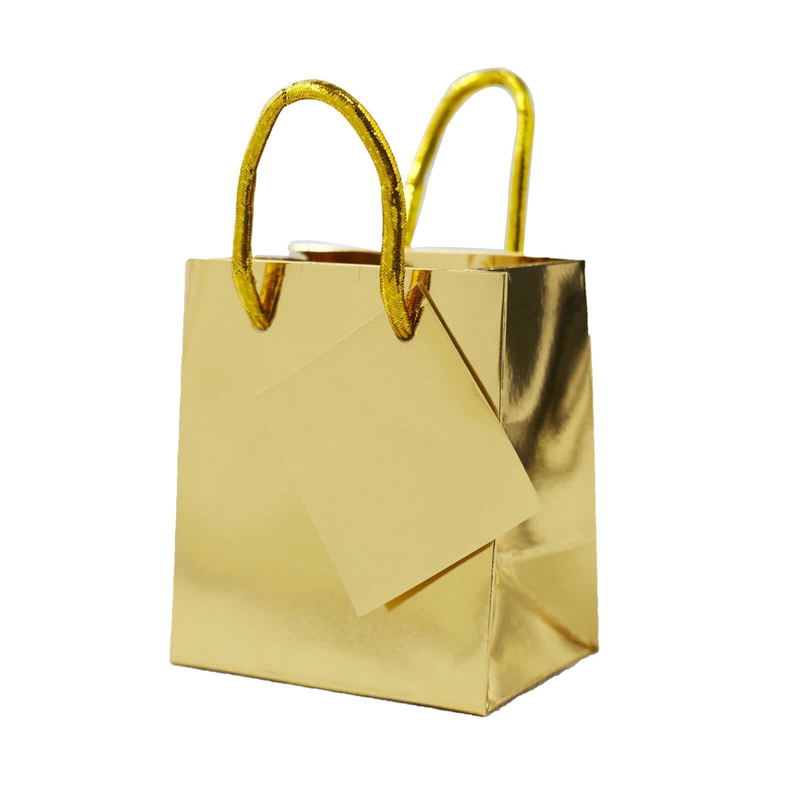 12 Pack 5 Shiny Metallic Gold Foil Paper Party Favor Bags With Handles, Small Gift Wrap Goodie Bags