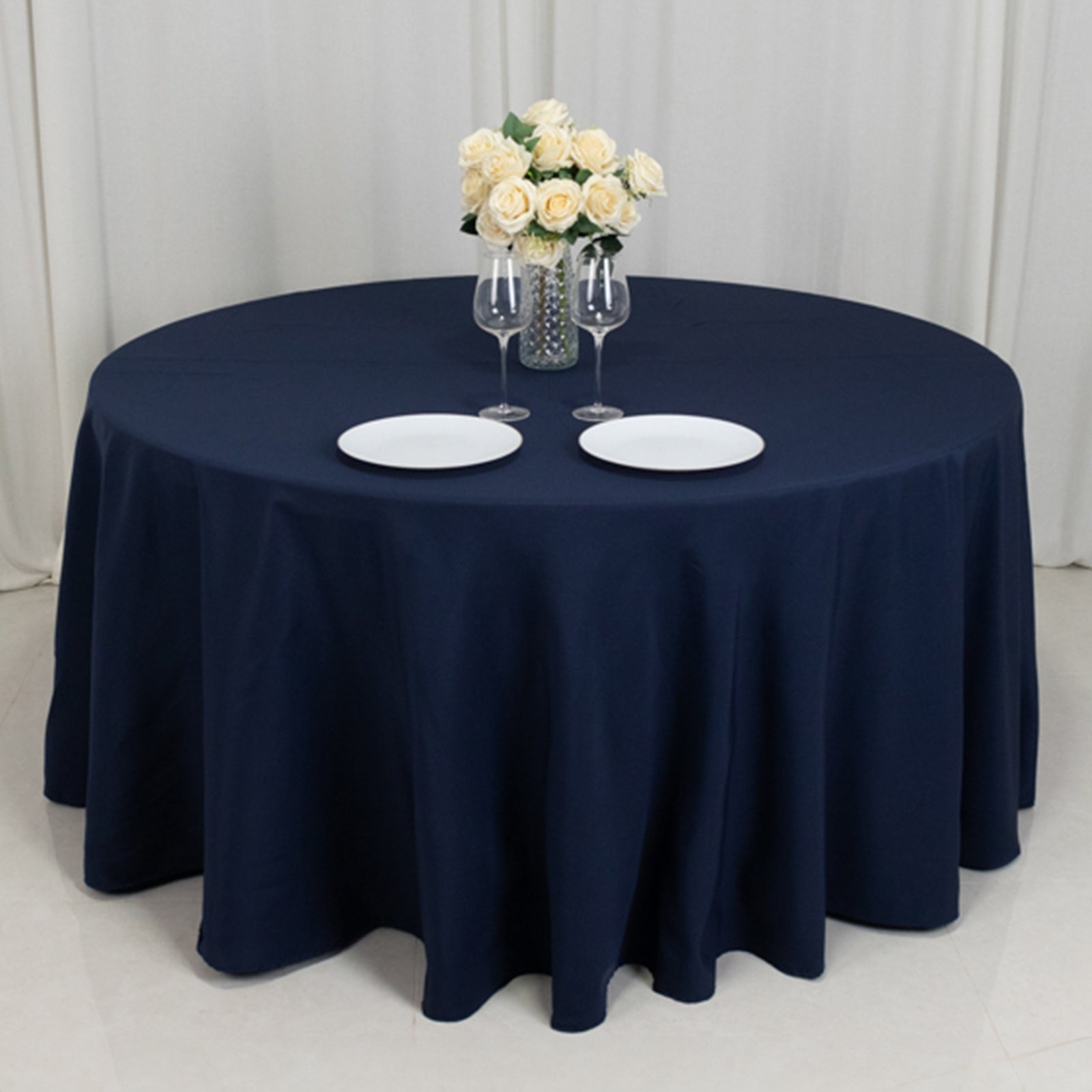 Fire Retardant Premium Polyester 120 Round Tablecloth Navy Blue - High-Performance Seamless Table Cover