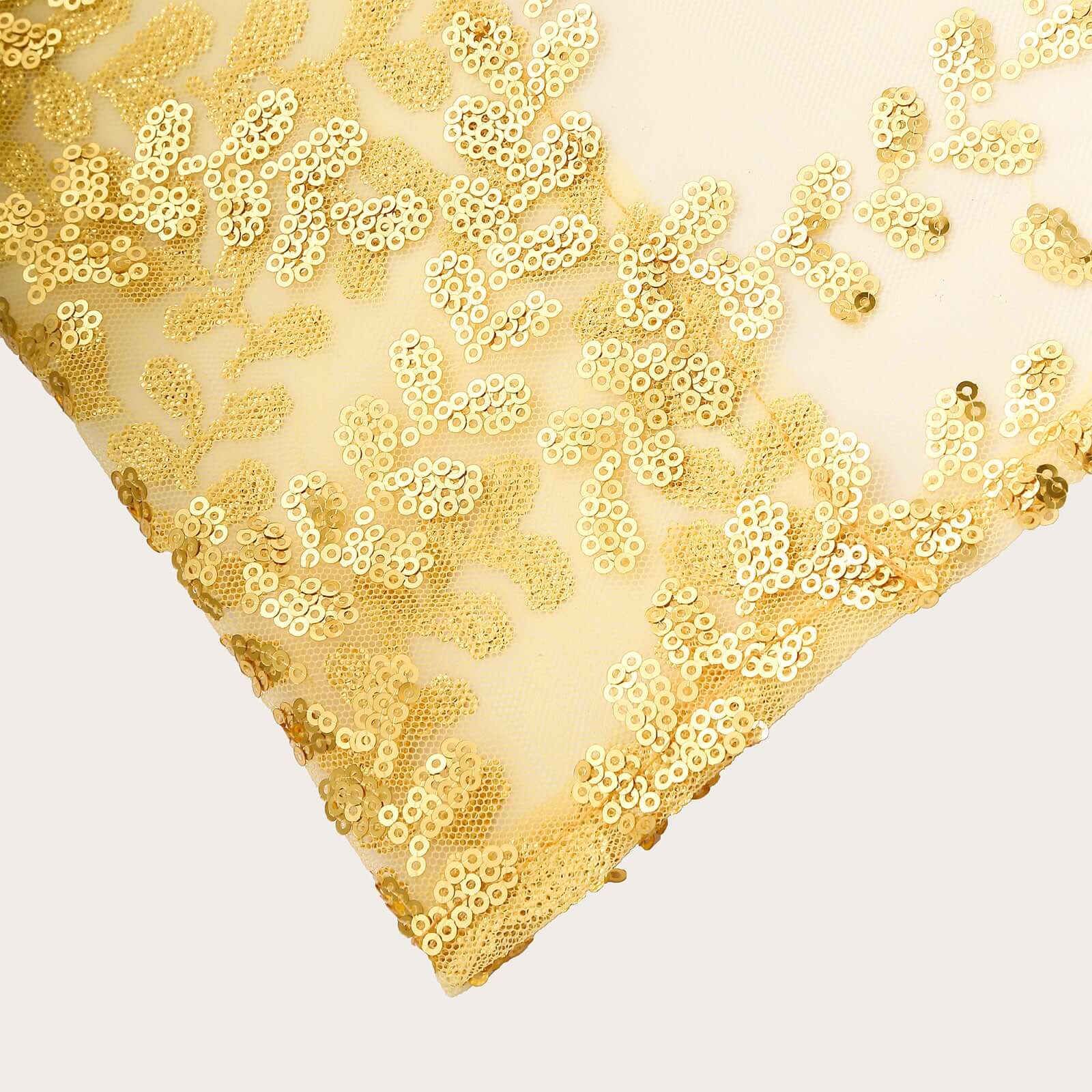 8ftx8ft Gold Embroider Sequin Event Curtain Drapes, Sparkly Sheer Backdrop Event Panel With Embroidery Leaf