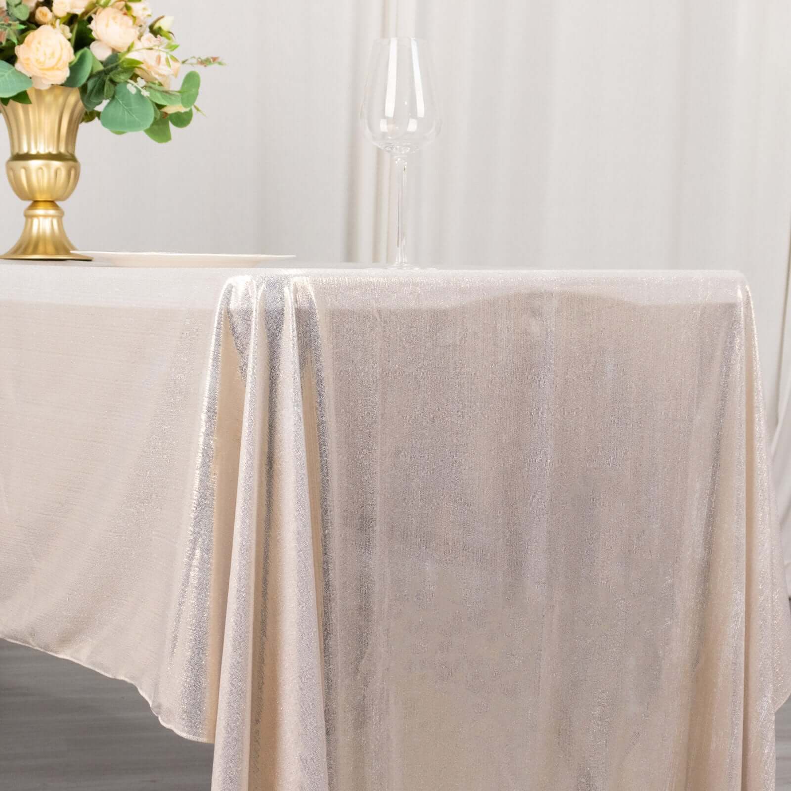 Sequin Dots Polyester 60x126 Rectangle Tablecloth Shimmering Beige - Wrinkle Free & Sparkling Table Cover