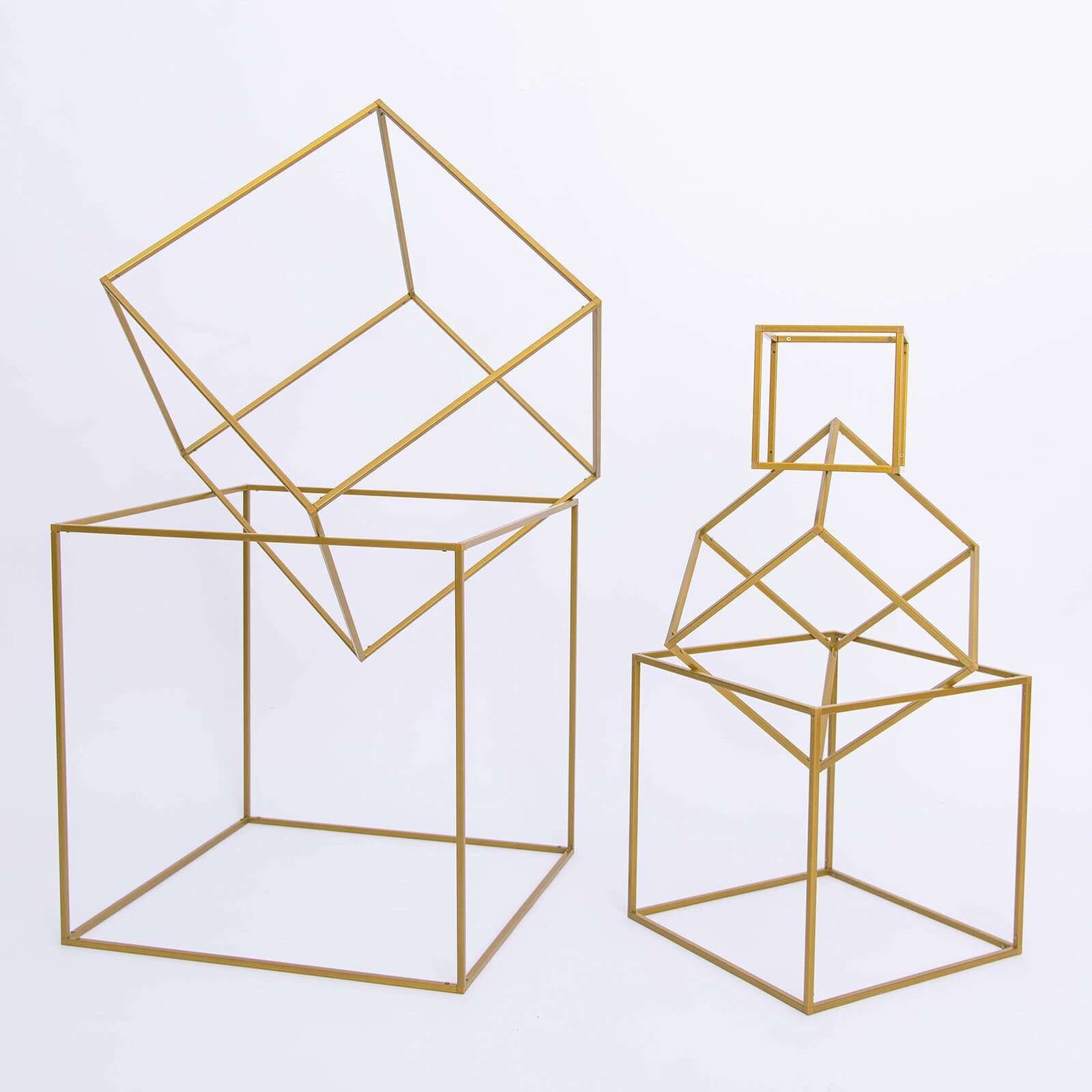 2-Pack Metal Flower Stands Gold Geometric Wedding Centerpieces Square Frame - Compact Design 8