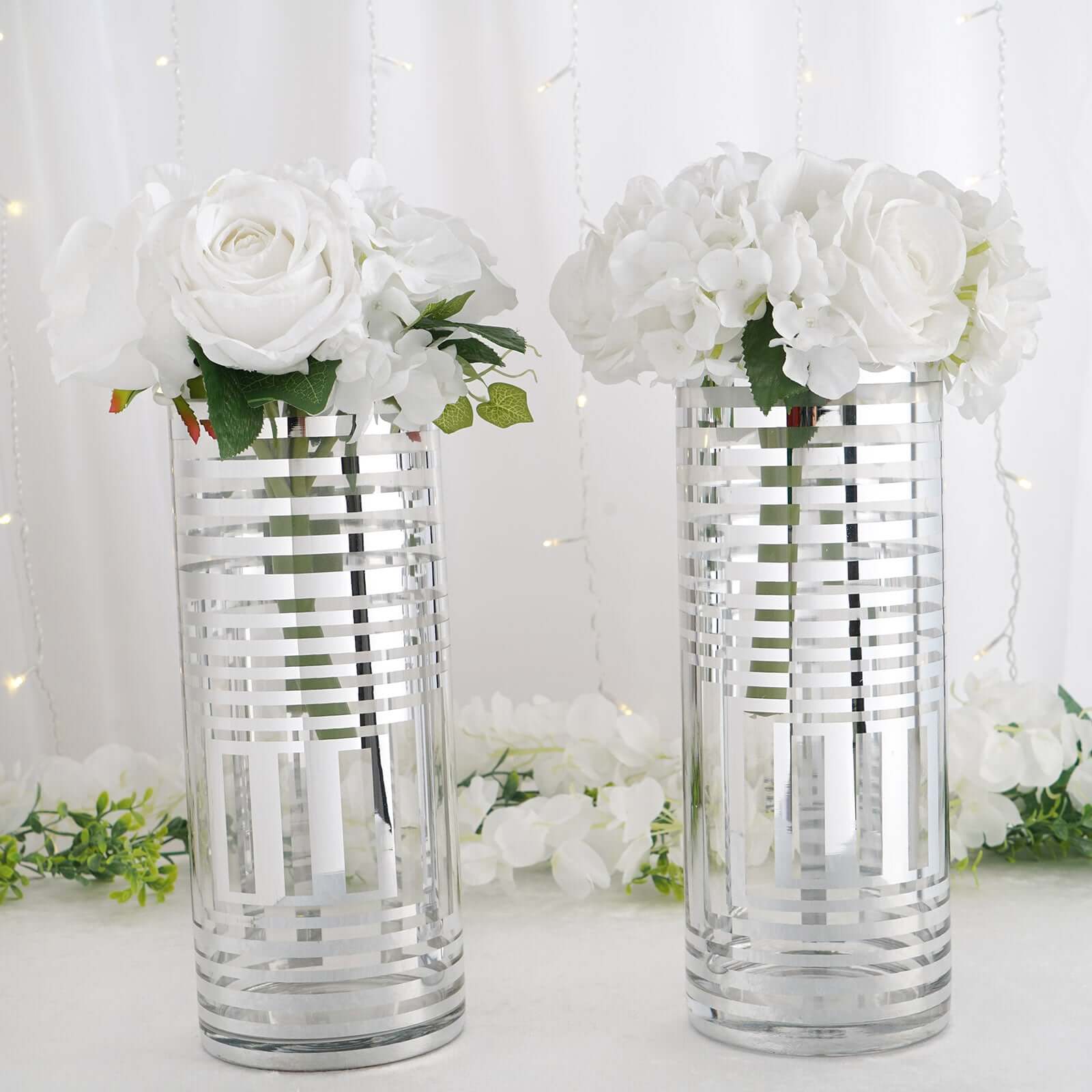 2-Pack Glass Cylinder Vases Silver Striped - Sophisticated Flower Centerpieces for Events 11