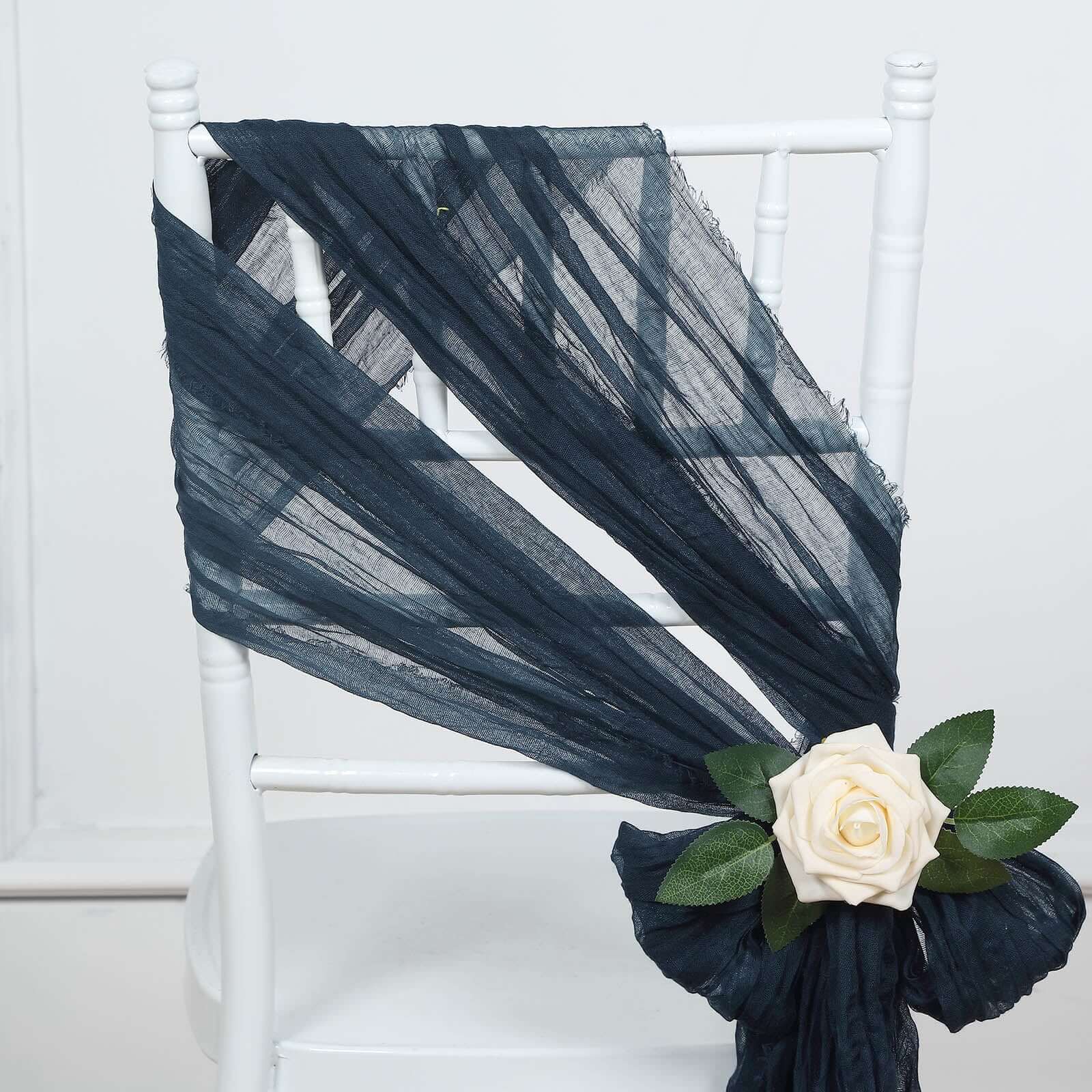 5 Pack Cheesecloth Gauze 16x88 Chair Sashes Navy Blue - Boho Chair Decorations