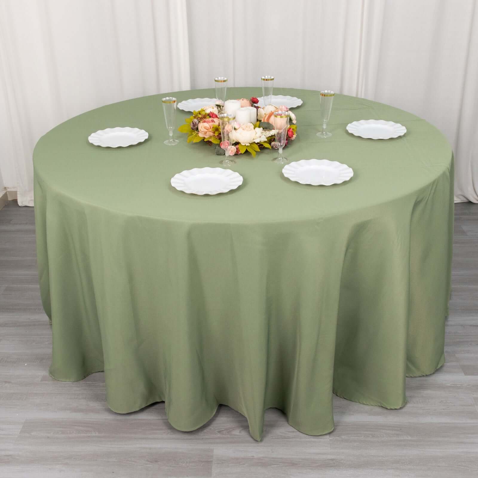 Premium Polyester 120 Round Tablecloth Dusty Sage Green - Seamless 220GSM Wrinkle-Resistant Table Cover