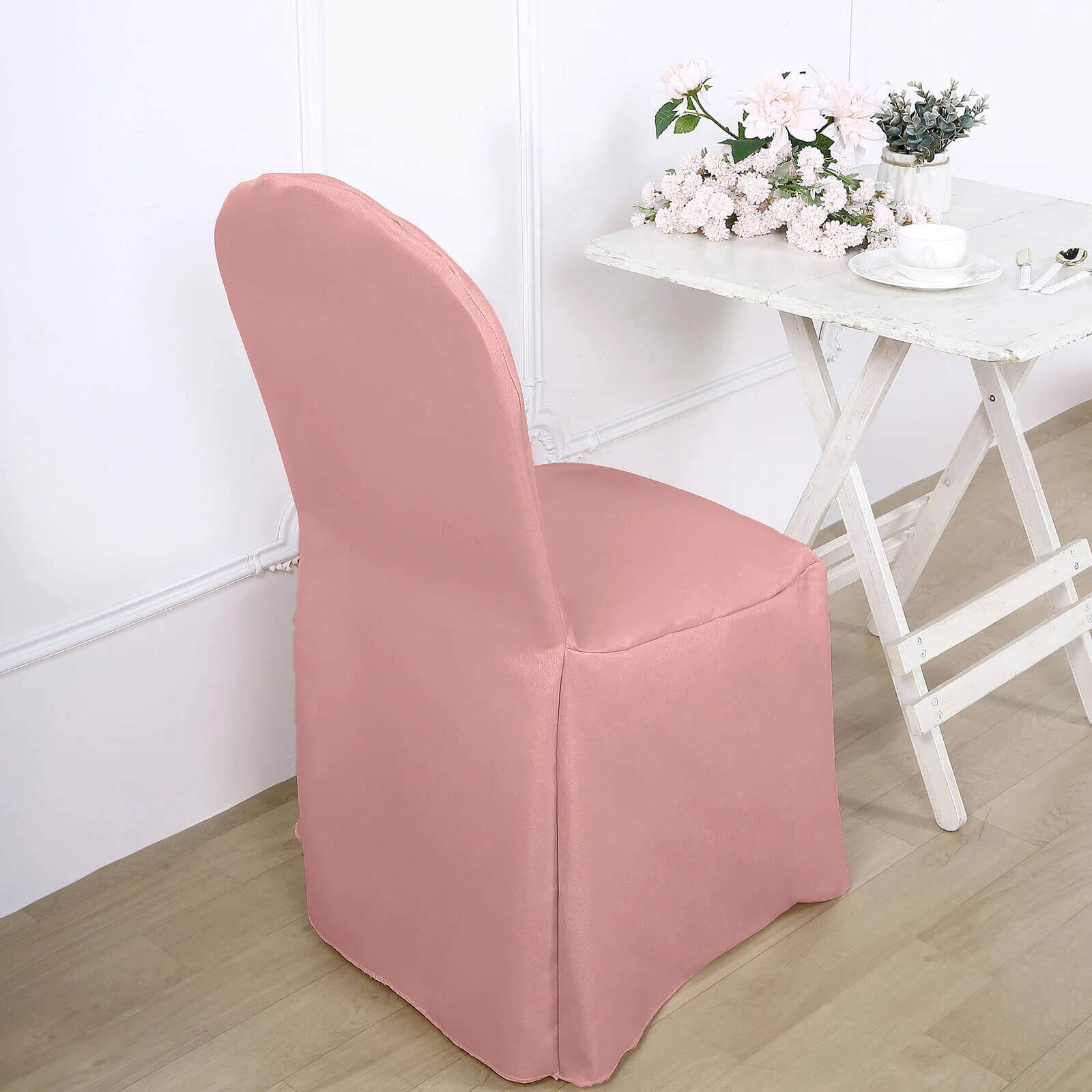 10 Pack Polyester Chair Cover for Banquet Chairs Dusty Rose - Stain-Resistant Reusable Slip-On Slipcover