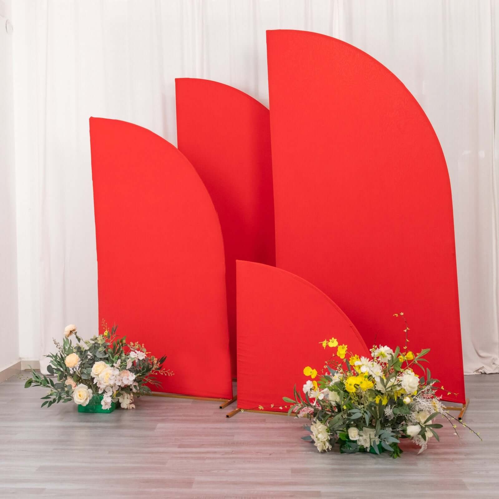 Set of 4 Matte Red Spandex Half Moon Chiara Backdrop Stand Covers, Custom Fitted Wedding Arch Covers - 2.5ft,5ft,6ft,7ft