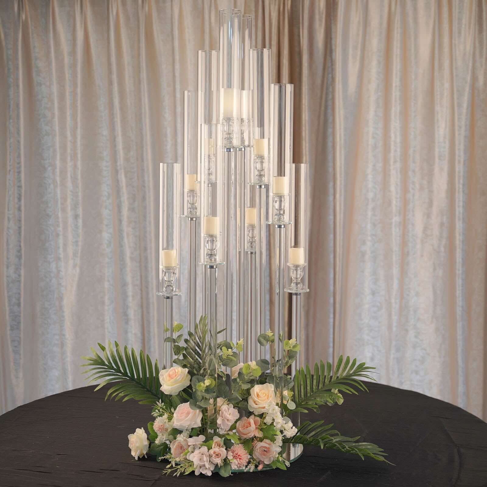 10-Arm Round Cluster Crystal Candelabra with Mirror Base Clear - Sparkling Candle Holder for Votive & Pillar Candles 47