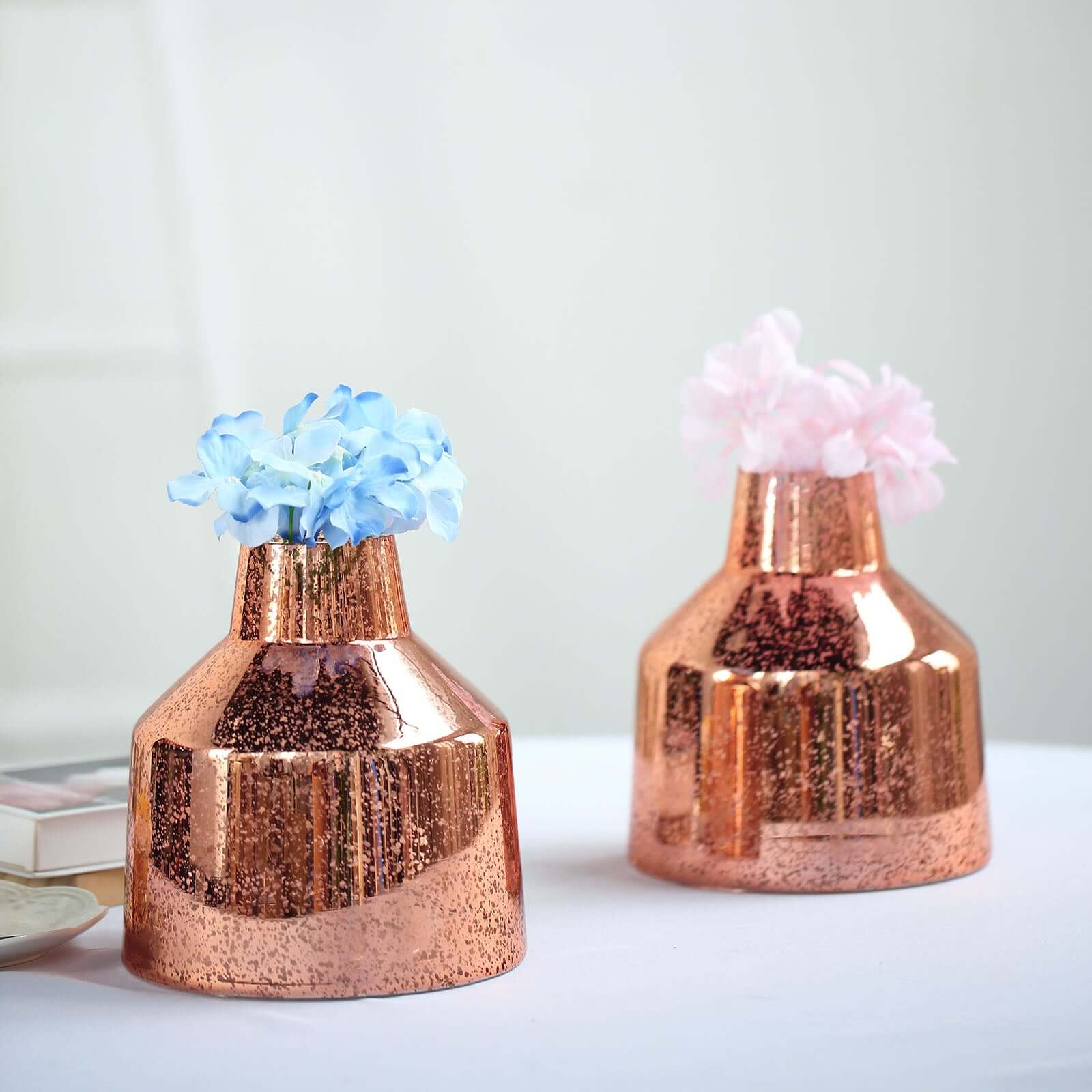 2-Pack Mercury Glass Vases Vessel Design Rose Gold - Stylish Flower Centerpieces for Events 8