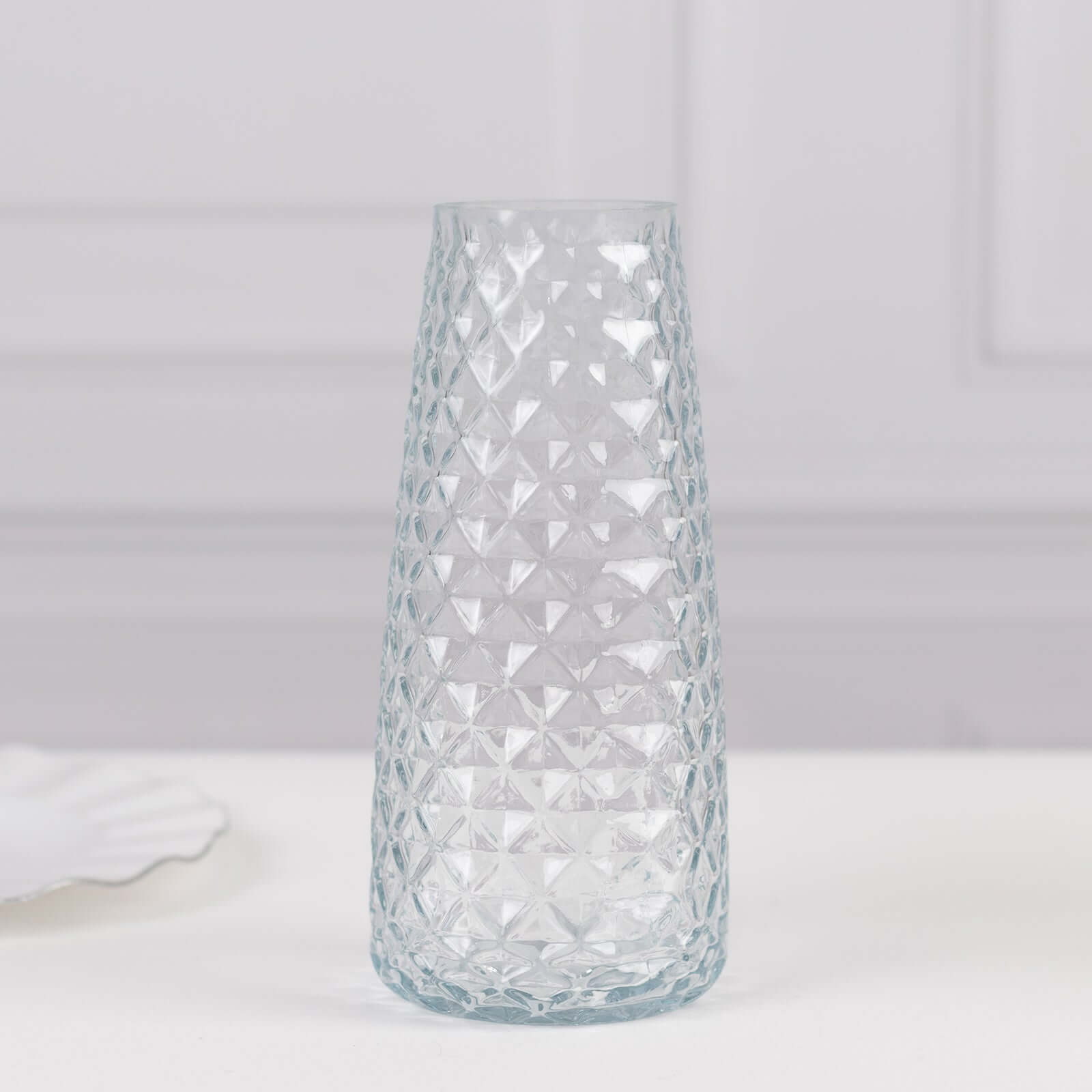 6-Pack Glass Urn Vases Clear with Diamond Crystal Cut Pattern - Stylish Decorative Design for Event Decor 8.5