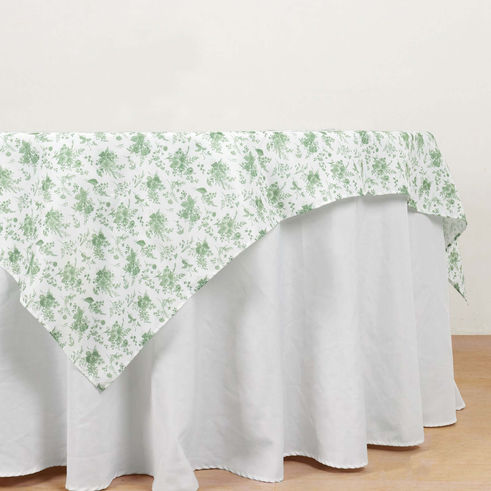 Polyester 70x70 Table Overlay Square Tablecloth Dusty Sage Green French Toile Pattern - Table Cover for Upscale Dining