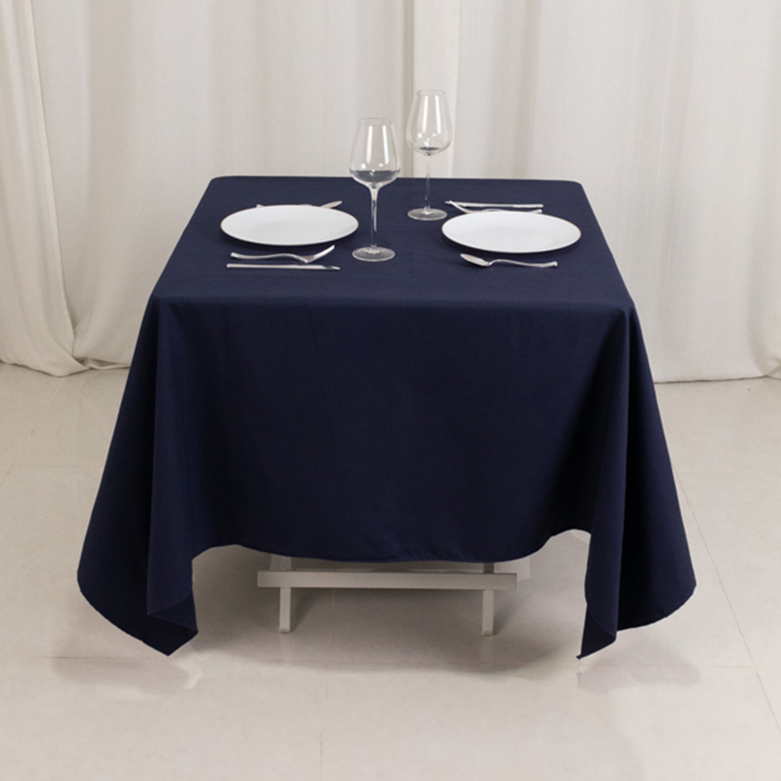 Cotton Blend 70x70 Square Tablecloth Navy Blue - Wrinkle-Resistant Fabric Table Cover