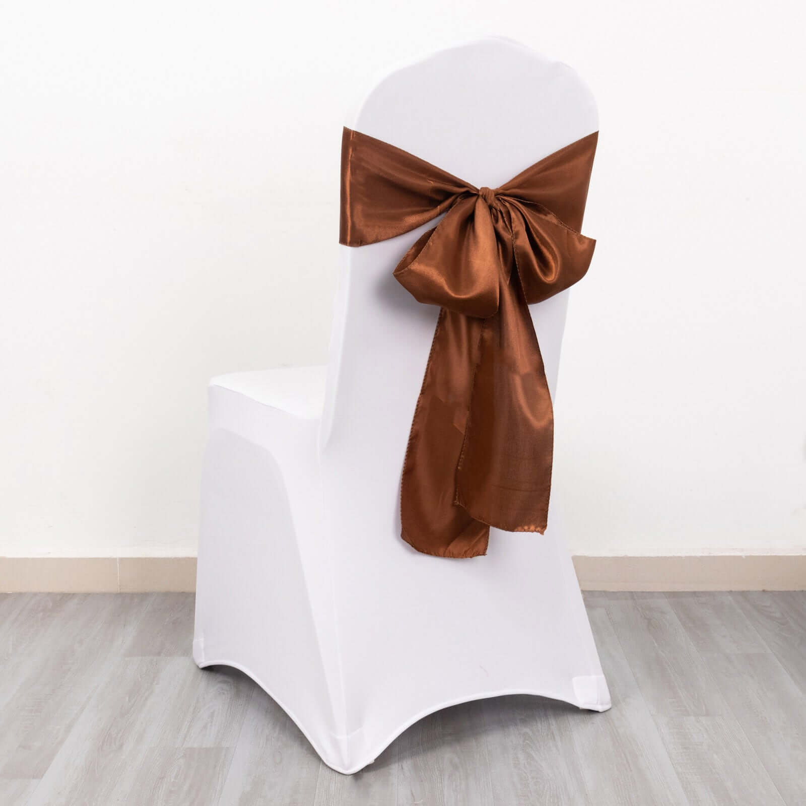 5 Pack Satin Chair Sashes Cinnamon Brown - Durable Chair Bows with Shiny Finish 6x106