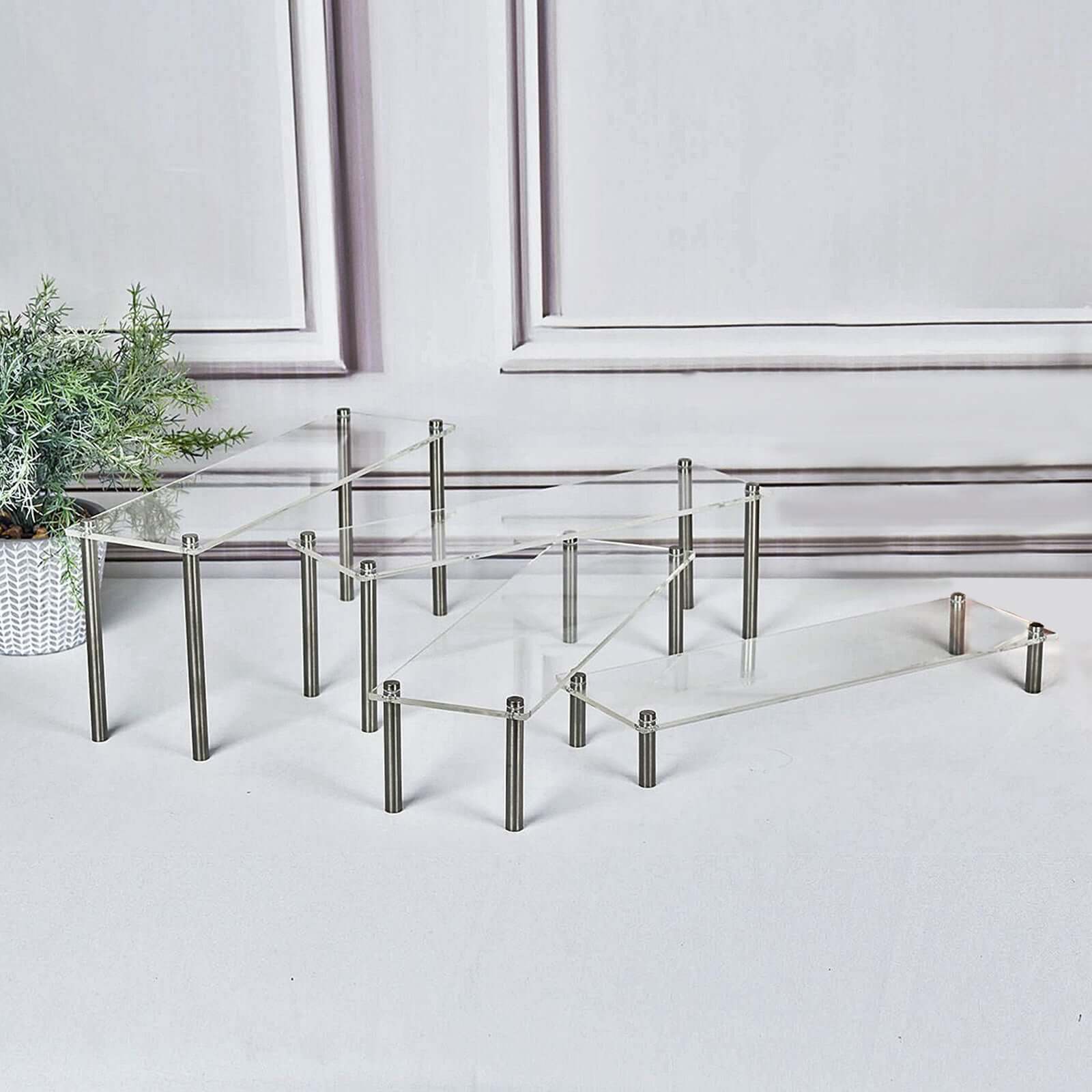 Set of 4 Premium Acrylic Dessert Display Stands Clear - Sleek Multi Level Buffet Riser Serving Tray Platter for Cupcakes Pastries & Appetizers