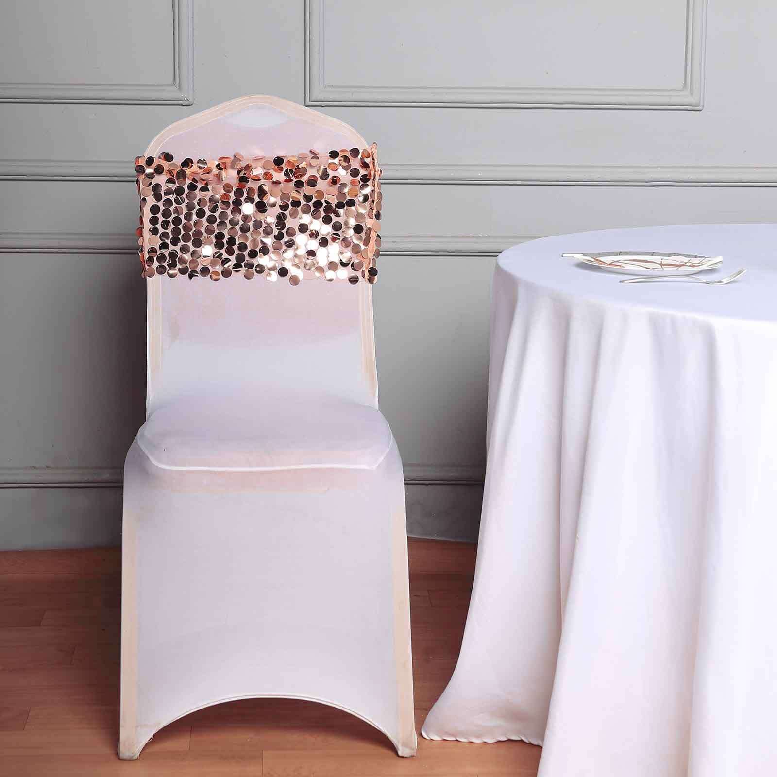 5 Pack Big Payette Sequin 13x10 Chair Sash Bands Blush - Stylish Glittering Decor for Weddings & Gatherings