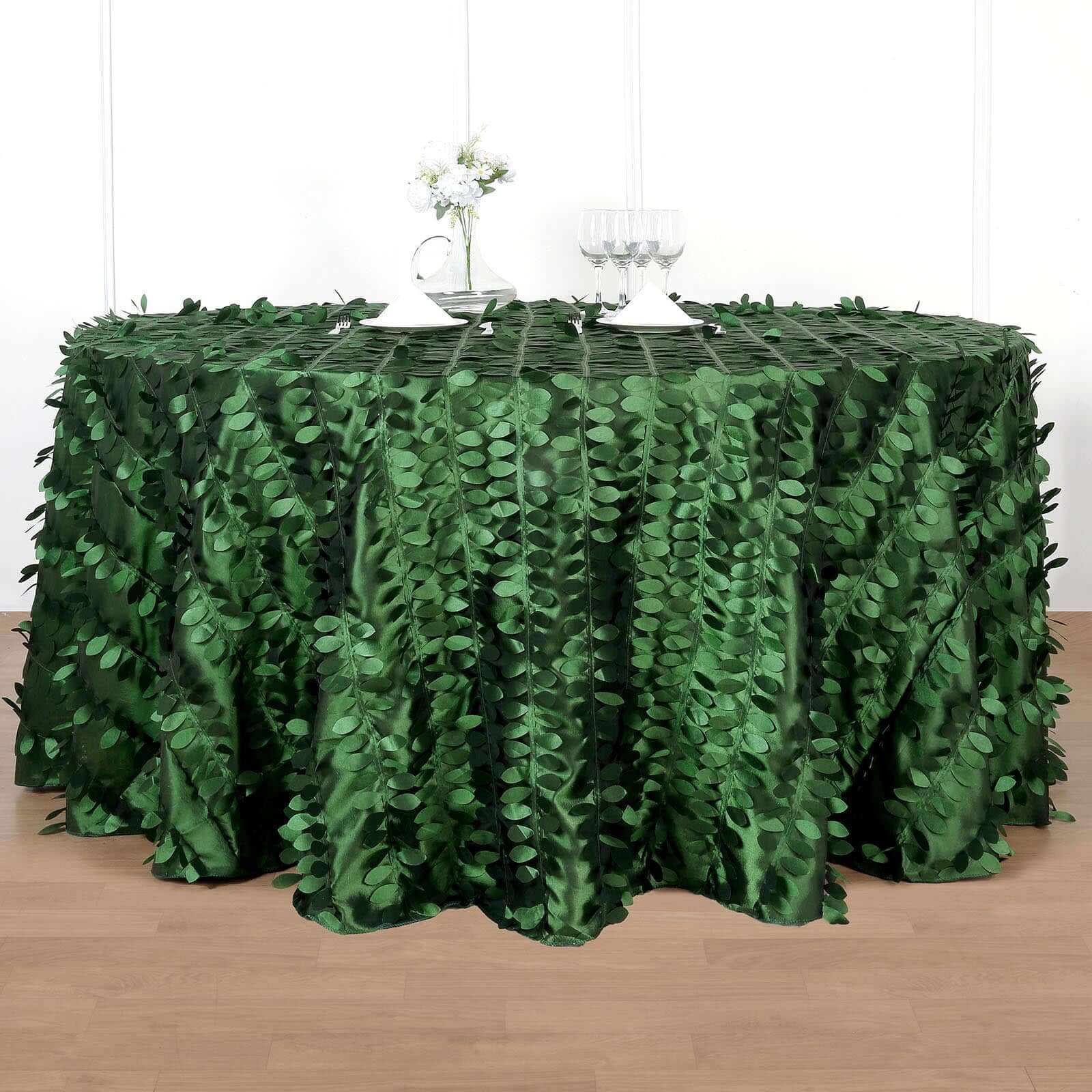 Taffeta 120 Round Tablecloth Green Leaf | 3D Leaf Petal Design Seamless Table Cover