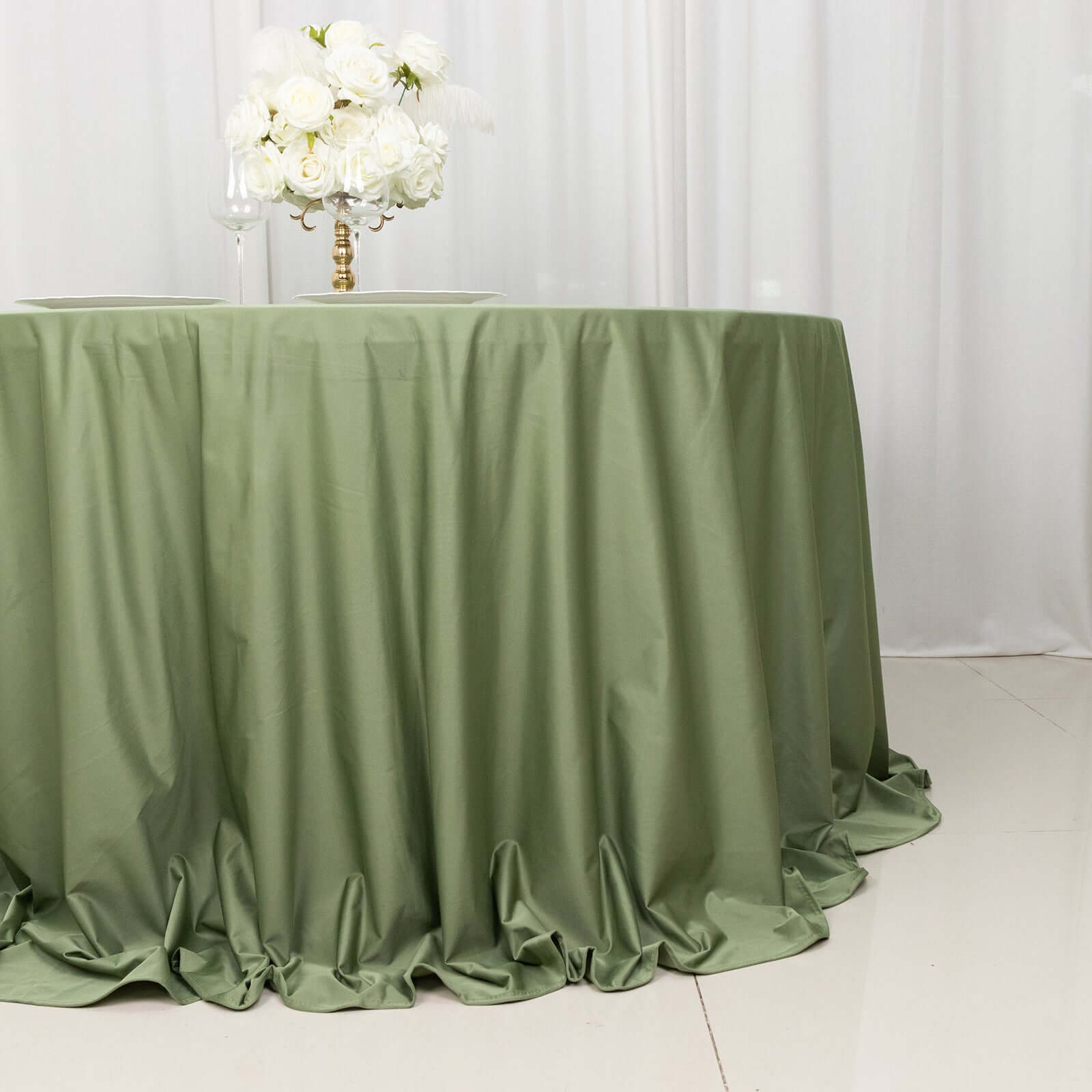 Premium Scuba Round 132 Tablecloth Dusty Sage Green - Wrinkle Free & Stain Resistant Seamless Table Cover