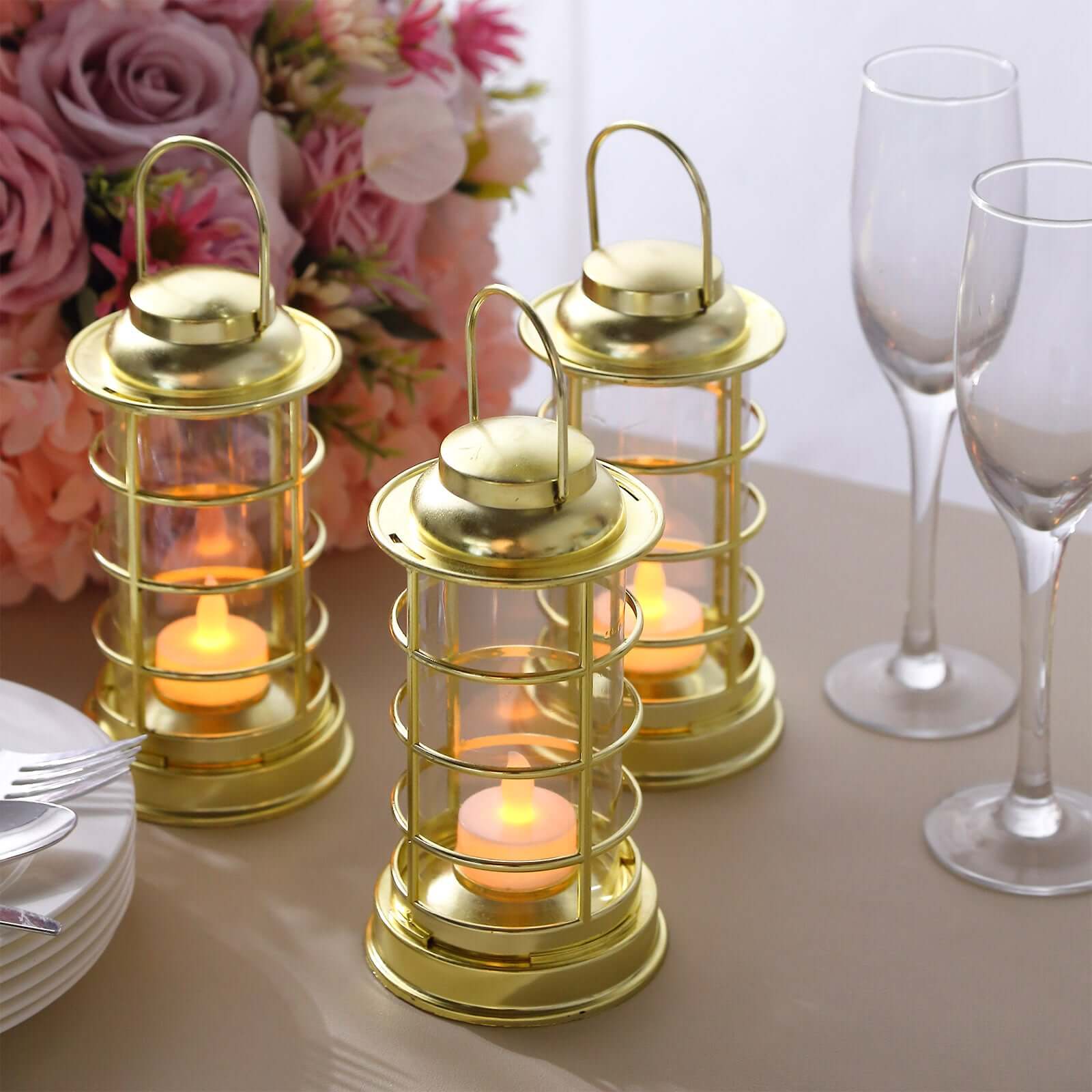 3-Pack LED Tealight Candles Decorative Gold - Battery Operated Mini Lantern Lamps 7