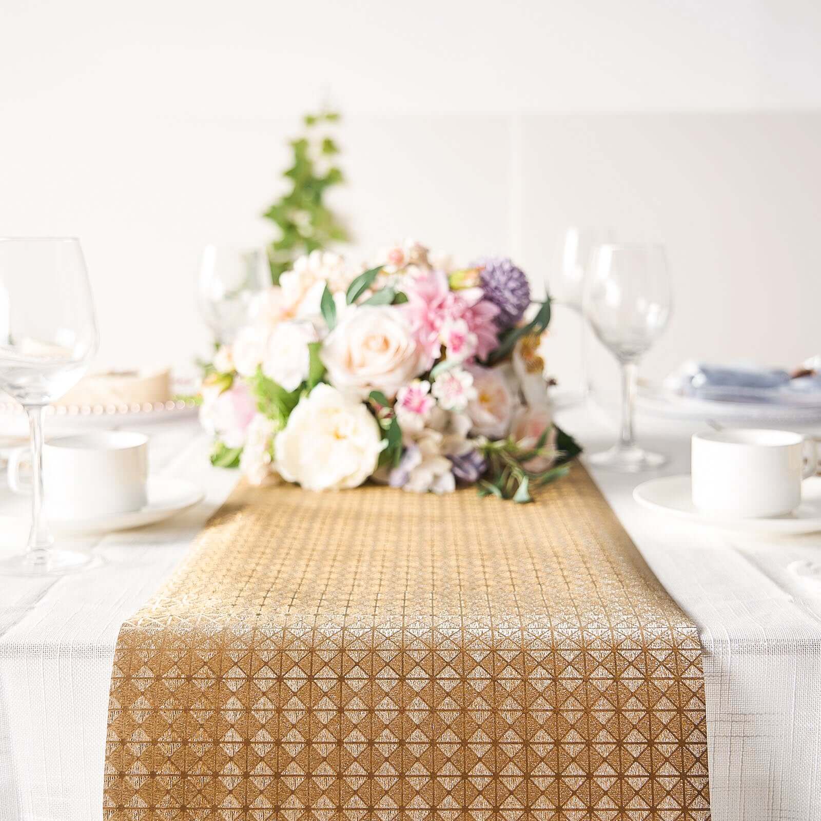 9ft Gold Glamorous Geometric Print Table Runner, Disposable Paper Table Runner