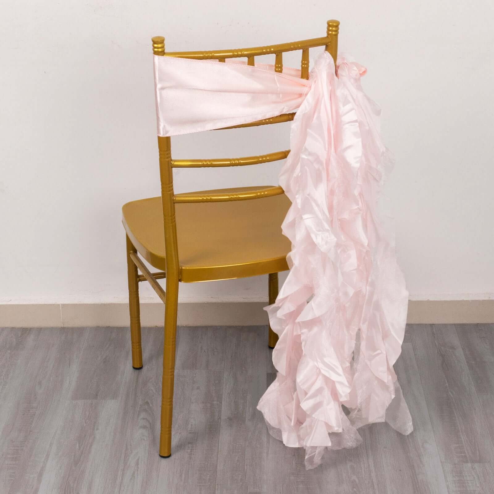 5 Pack Chiffon Satin Chair Sashes Blush - Easy to Install Ruffled Curly Willow