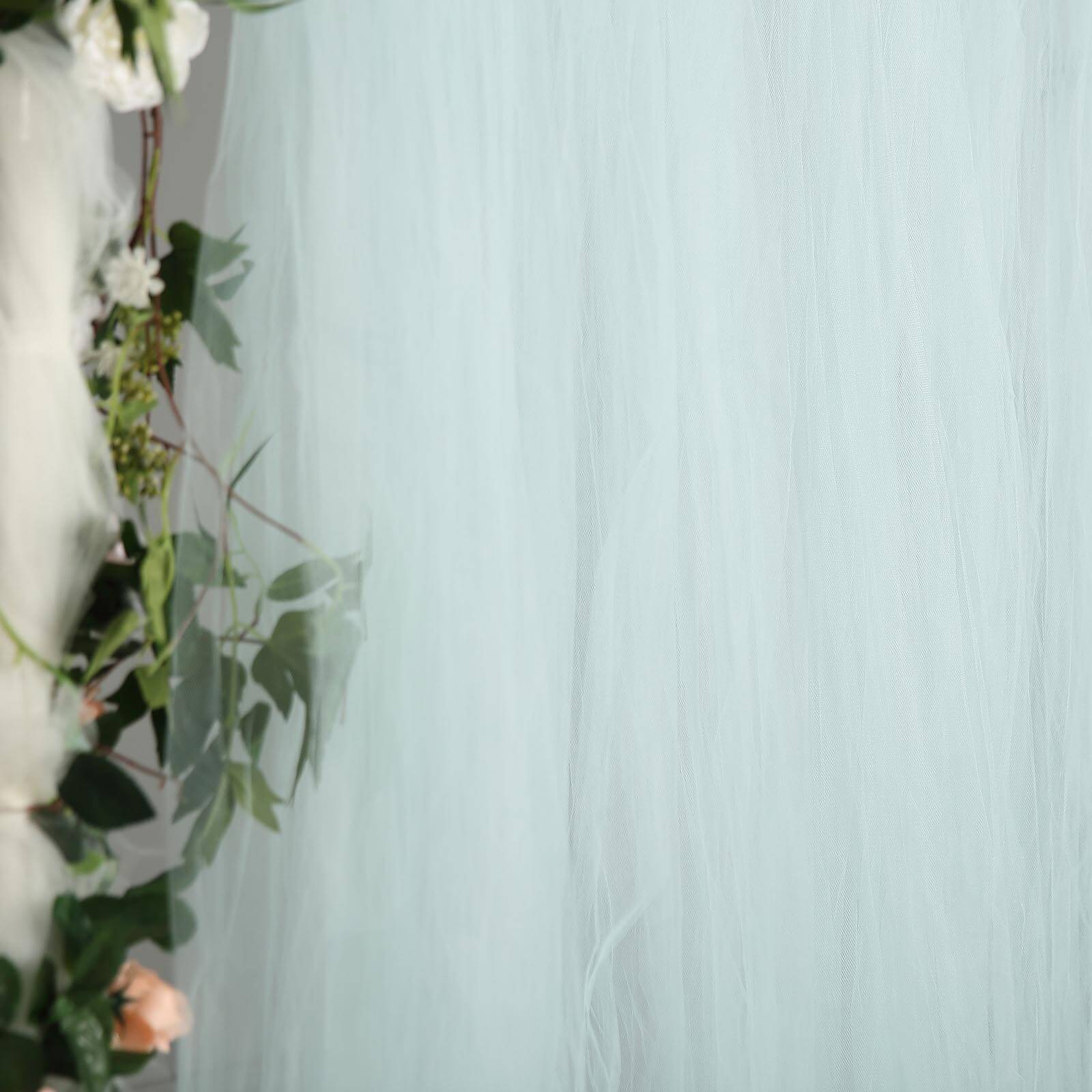 5ftx10ft Light Blue Dual Sided Sheer Tulle Event Curtain Drapes With Satin Header, Rod Ready Backdrop Event Panel