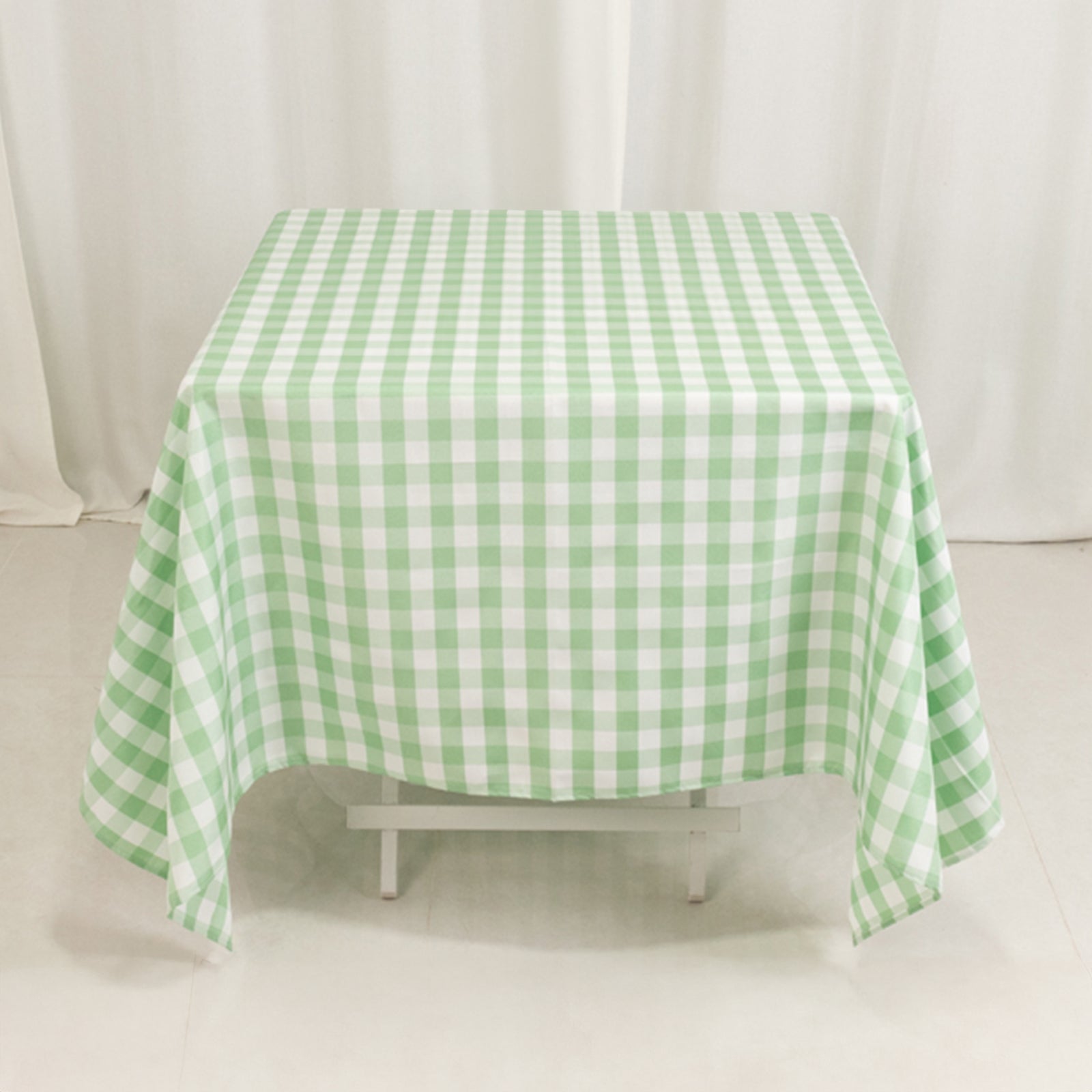 Polyester 70x70 Square Tablecloth White/Sage Green - Checkered Buffalo Plaid Table Cover