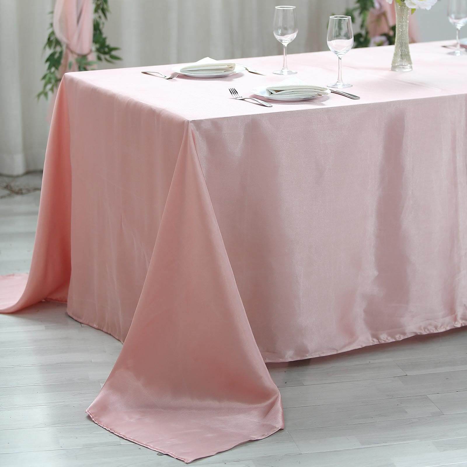 Satin Rectangular 90x132 Tablecloth Dusty Rose Satin - Seamless Table Cover