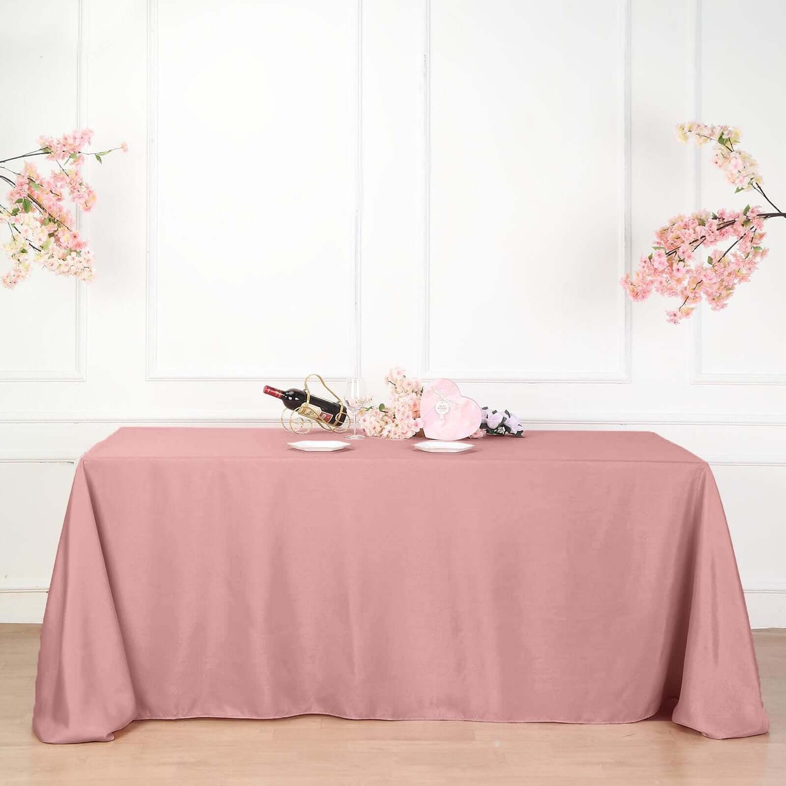 Polyester 90x156 Rectangle Tablecloth Dusty Rose - Seamless Wrinkle-Resistant Table Cover