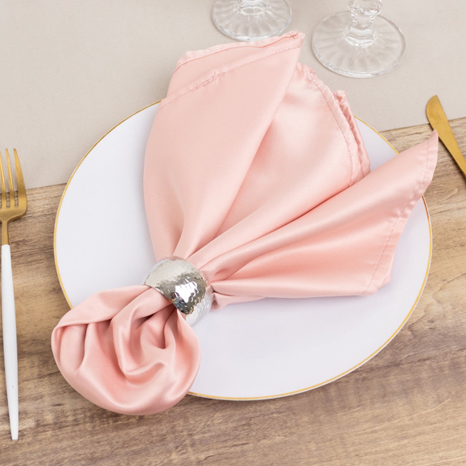 5 Pack Lamour Satin 20x20 Napkins Dusty Rose - Soft Matte Finish Dinner Napkins