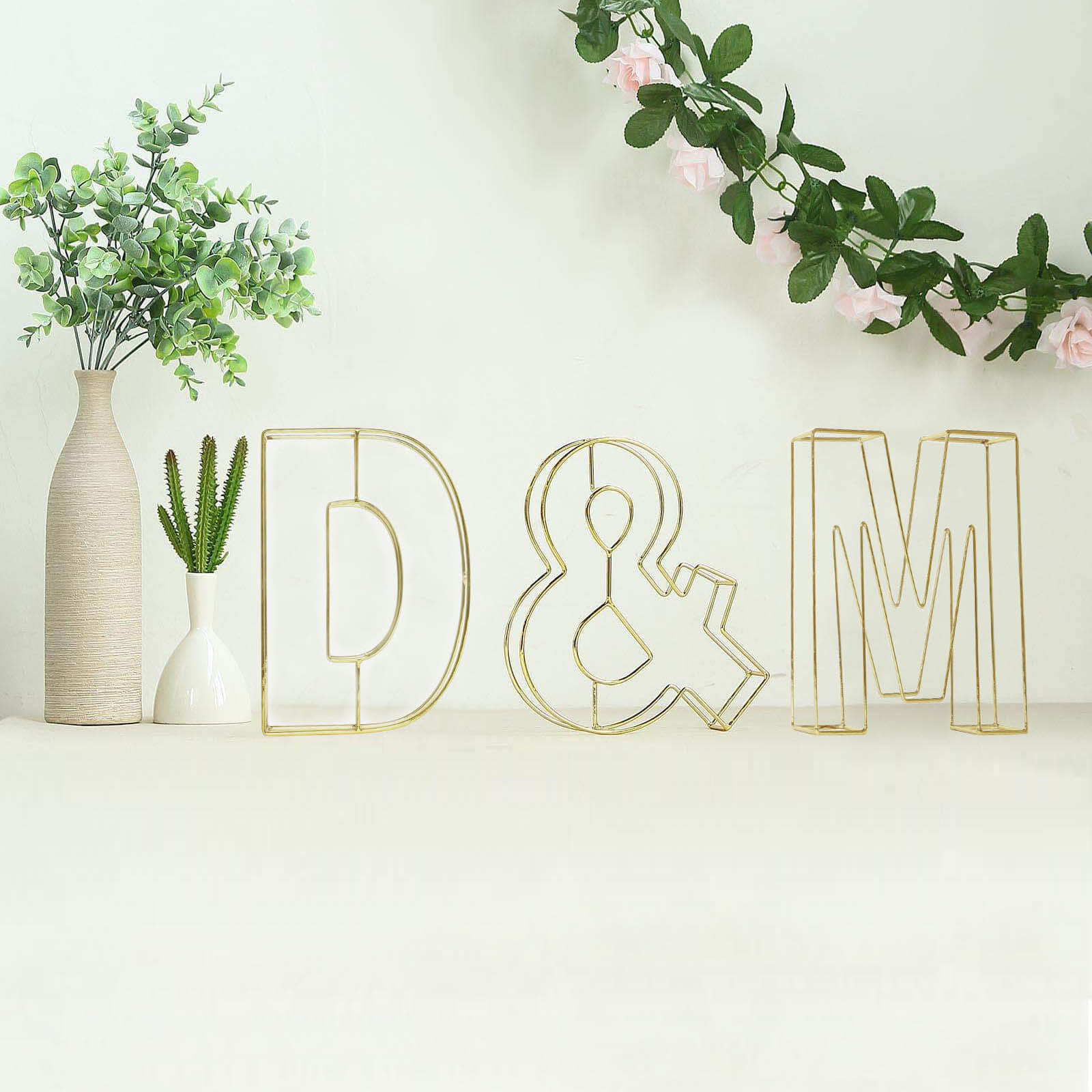 8 Tall Gold Freestanding 3D Decorative Wire Letter, Wedding Centerpiece - D