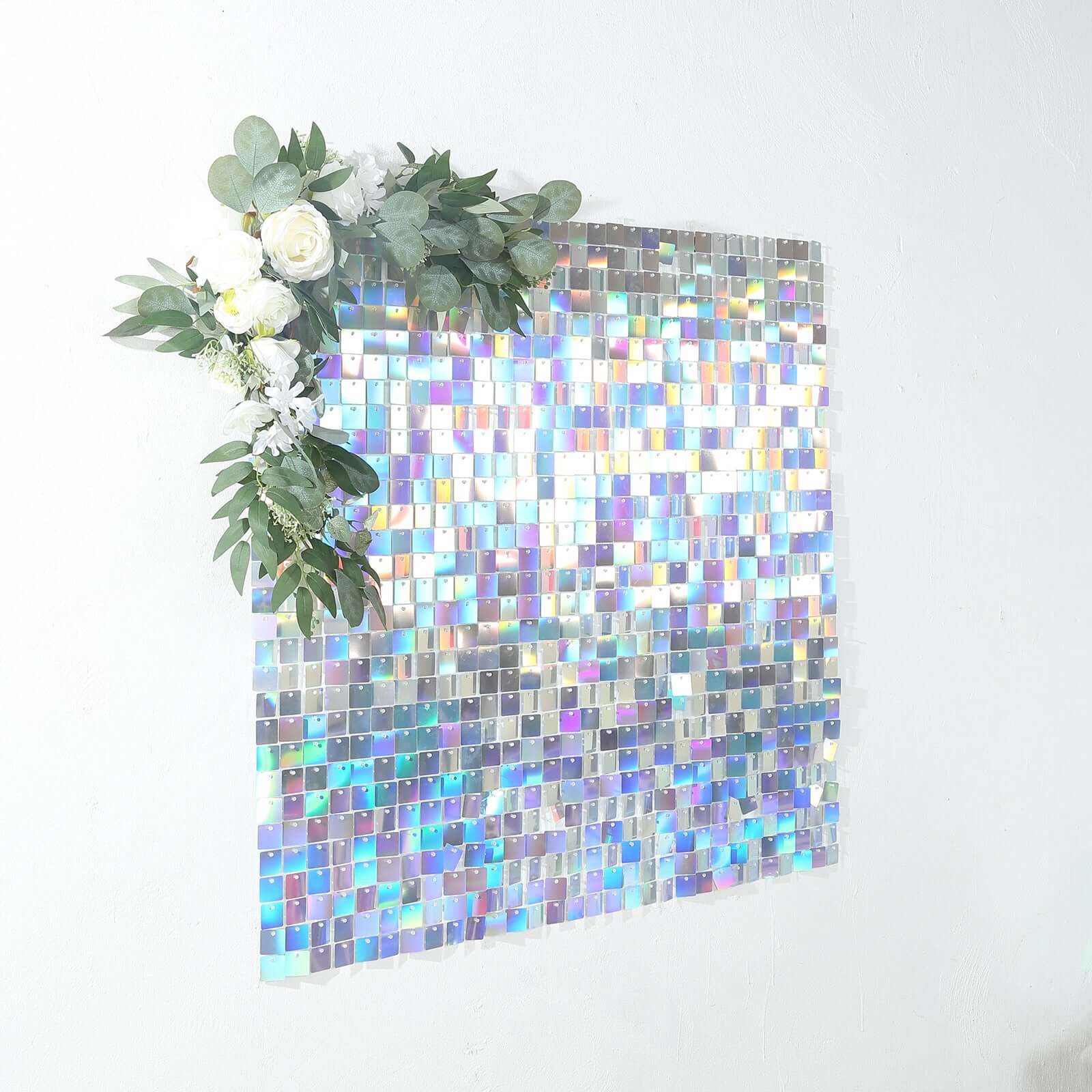 Disco Theme Iridescent Blue Square Sequin Shimmer Wall Party Photo Backdrop, 24sq.ft Active Spangle Wall Art Décor Panels - 24 Panels