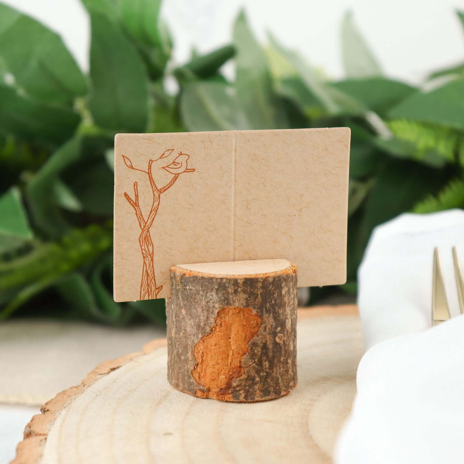 4-Pack Wood Stump Place Card Holders Rustic Natural Design - Boho Chic Decor for Tables