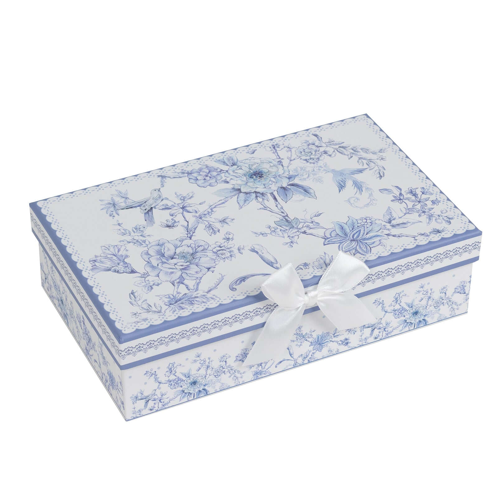 White Blue French Toile Bridal Shower Gift Set, Set of 2 Porcelain Espresso Cups and Saucers with Matching Keepsake Box