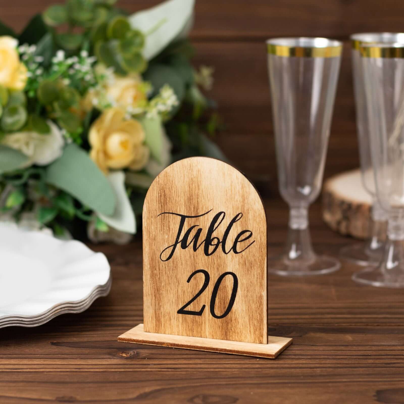 20-Pack Natural Wooden Table Numbers 1-20 Rustic Arch Design with Removable Base - Ideal for Banquets and Receptions 4.5