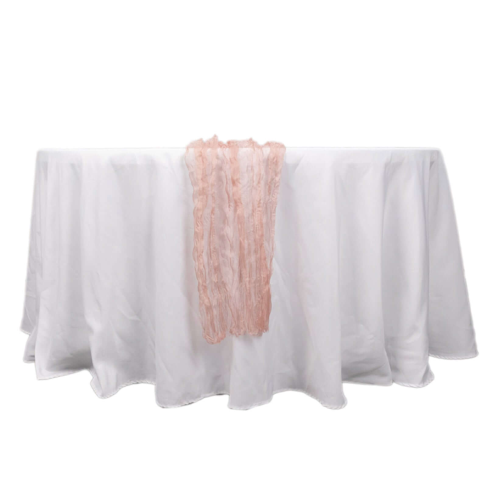 Sheer Crinkled Organza 9ft Table Runner Dusty Rose - Rustic Chiffon Look