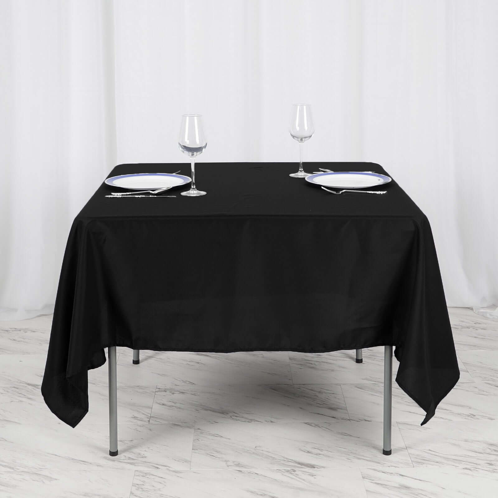 Polyester 70x70 Table Overlay Square Tablecloth Black - Wrinkle-Resistant & Durable Table Cover for Events