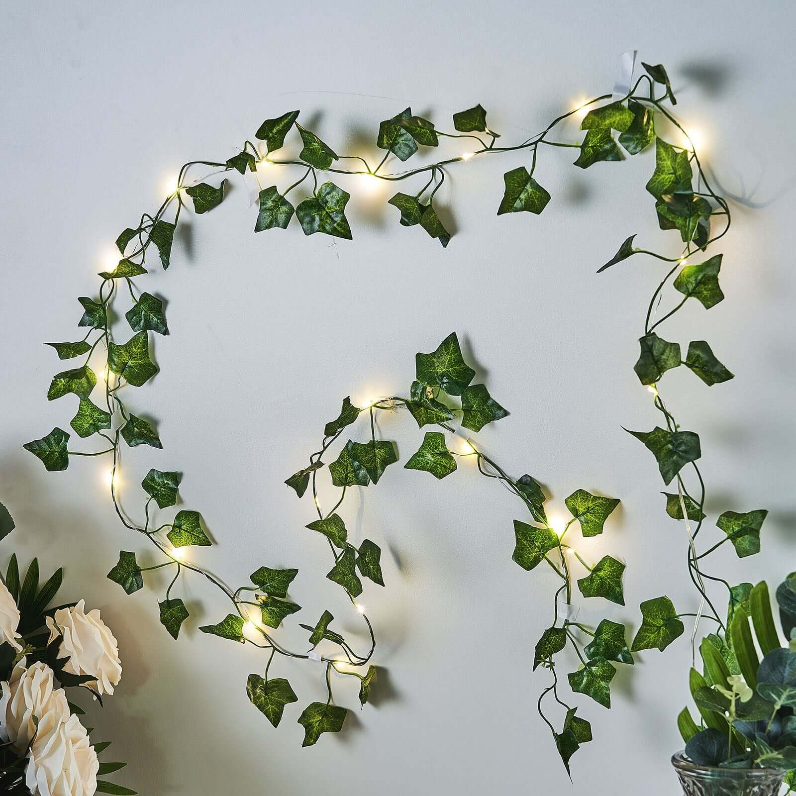 7ft Warm White 20 LED Green Silk Ivy Garland Vine String Lights, Battery Operated Fairy Lights