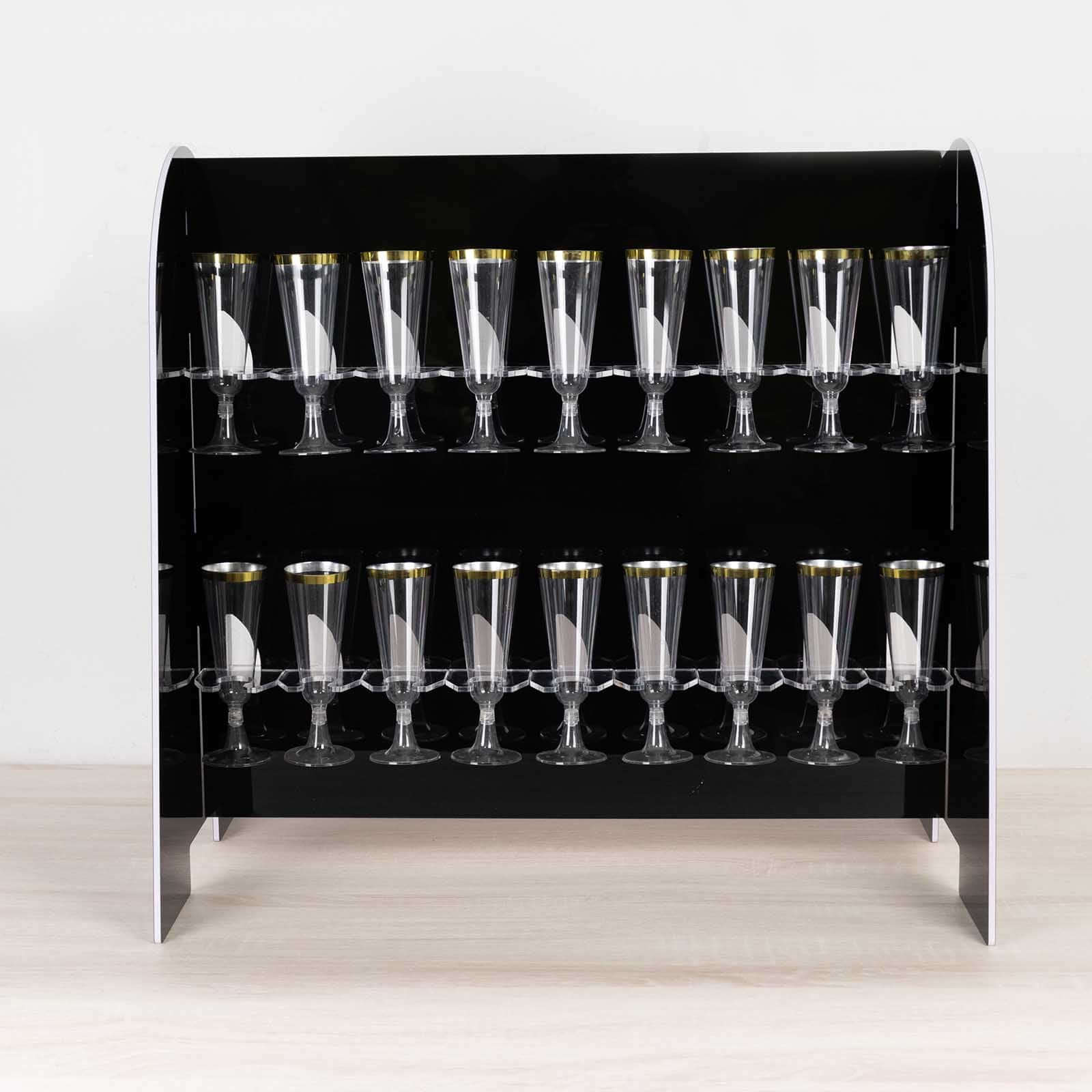 2-Tier Champagne Glass Holder Display Stand Table Top in Glossy Black - Modern Stemware Rack Cocktail Drink Holder with 18 Hooks for Events & DIY Bars 25