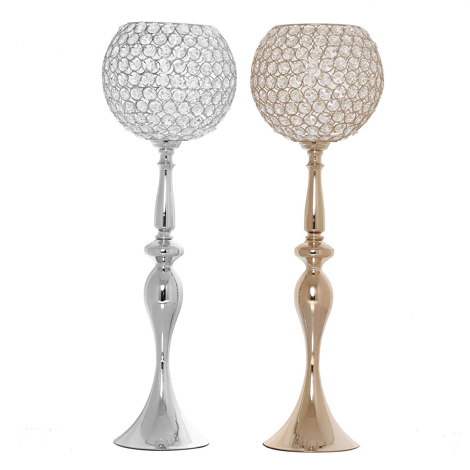 Acrylic Crystal Beaded Goblet Candle Holder Gold - Exquisite Flower Ball Centerpiece Stand for High-End Event Styling 30