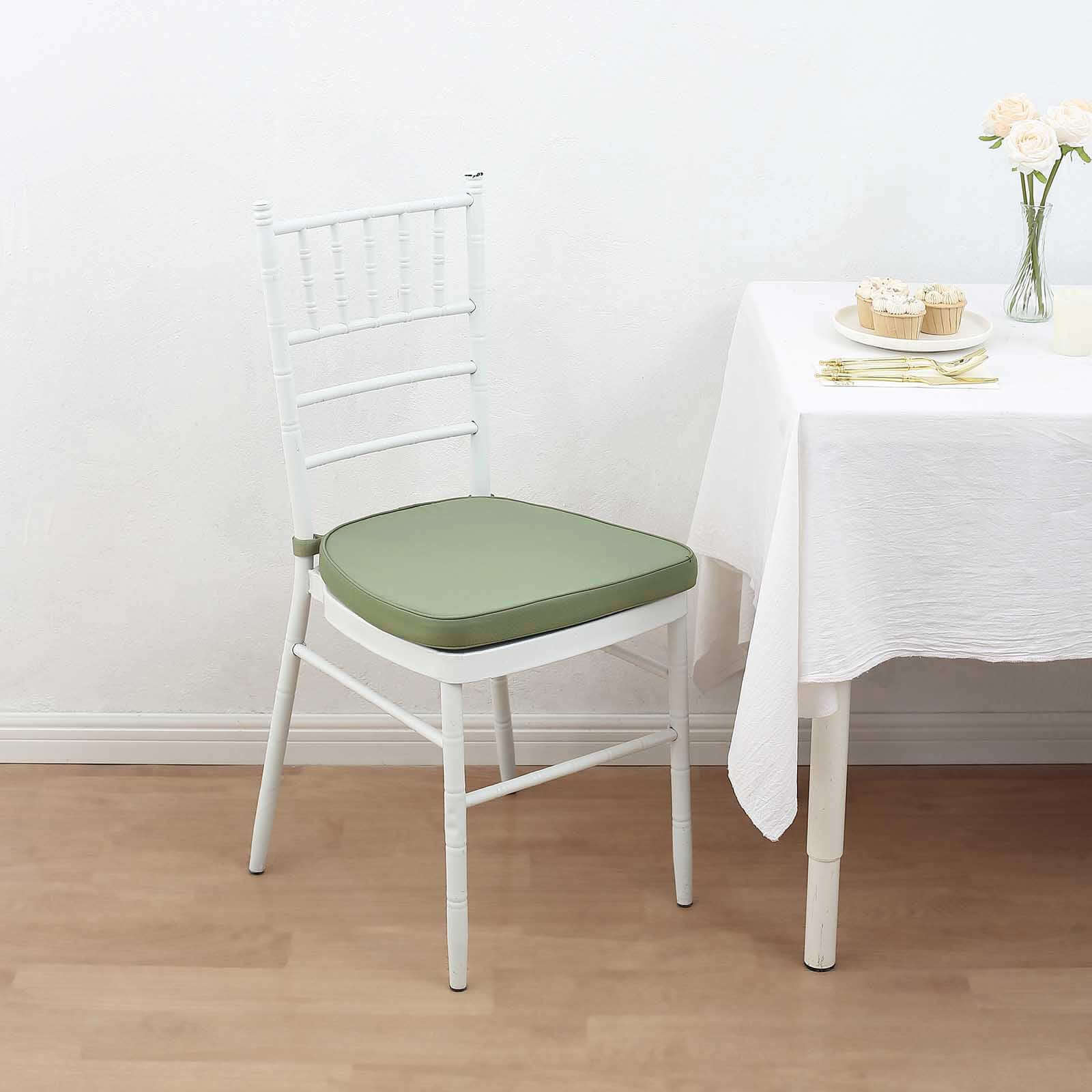 Chiavari Chair Cushion with 1.5 Thick Memory Foam and Ties Dusty Sage Green - Stylish Removable Cover for Comfort