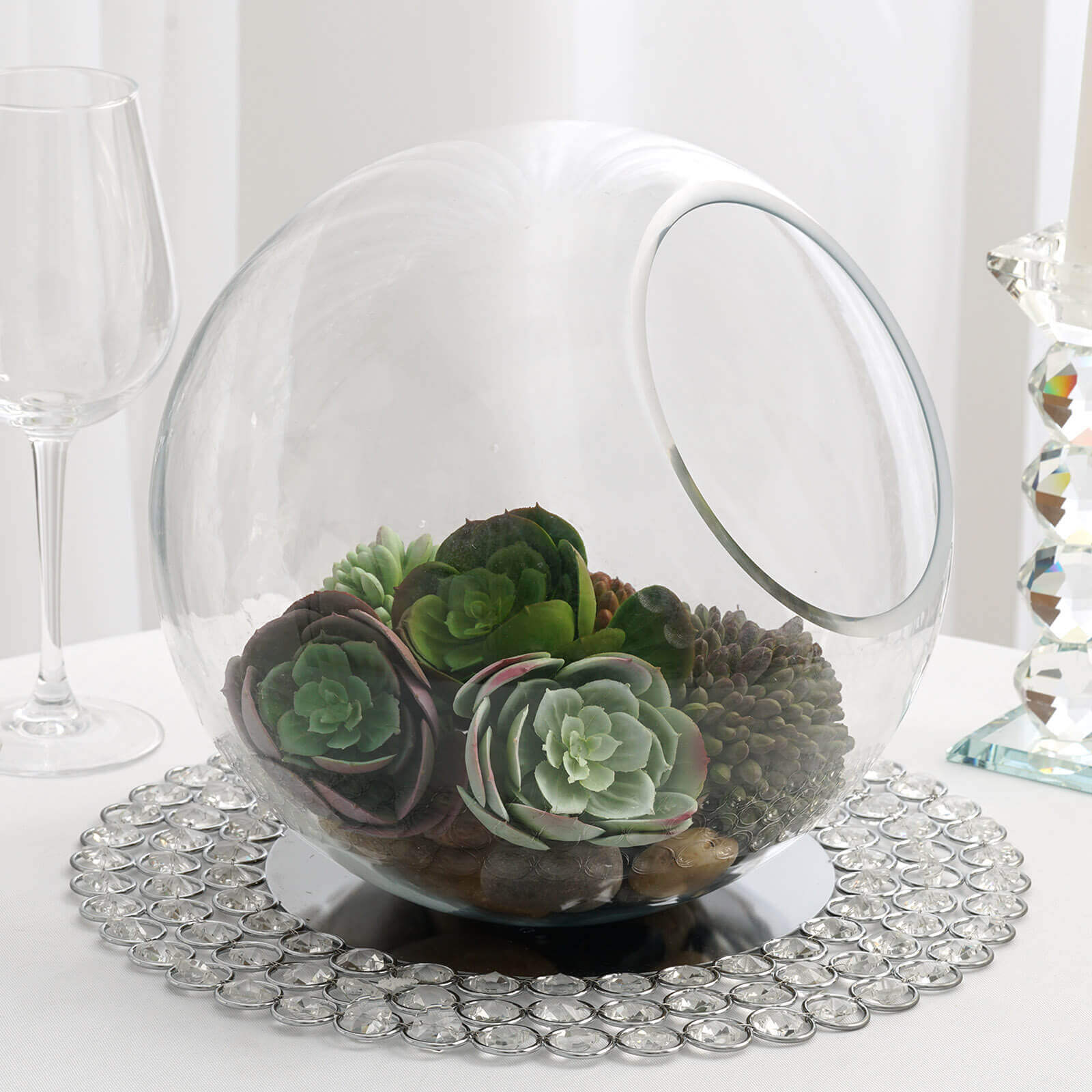 Glass Sphere Vase Slant Cut Design Clear - Hobnail Bubble Candle Holder for Wedding Tables 9