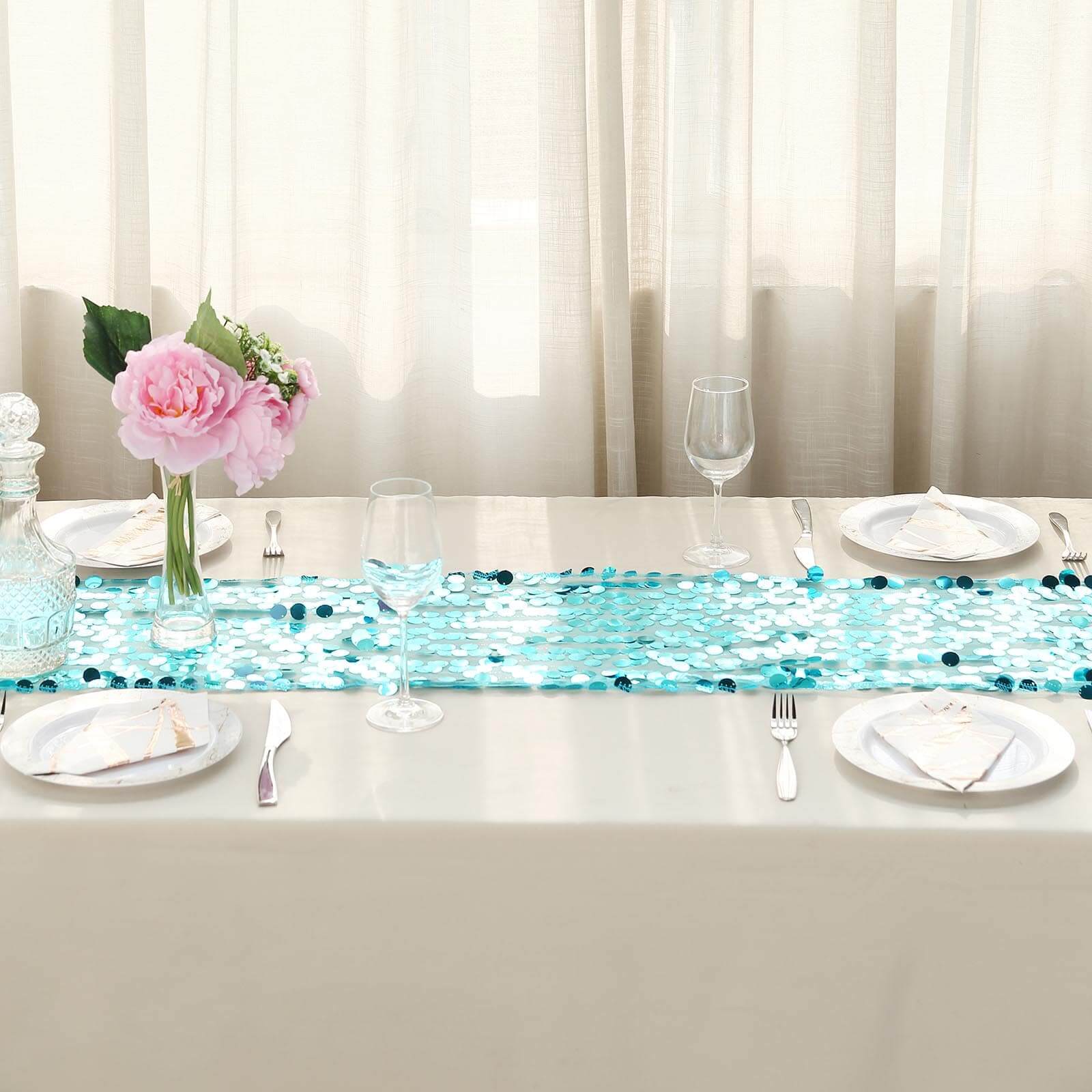 Big Payette Sequin 13x108 Table Runner Turquoise - Dazzling Design