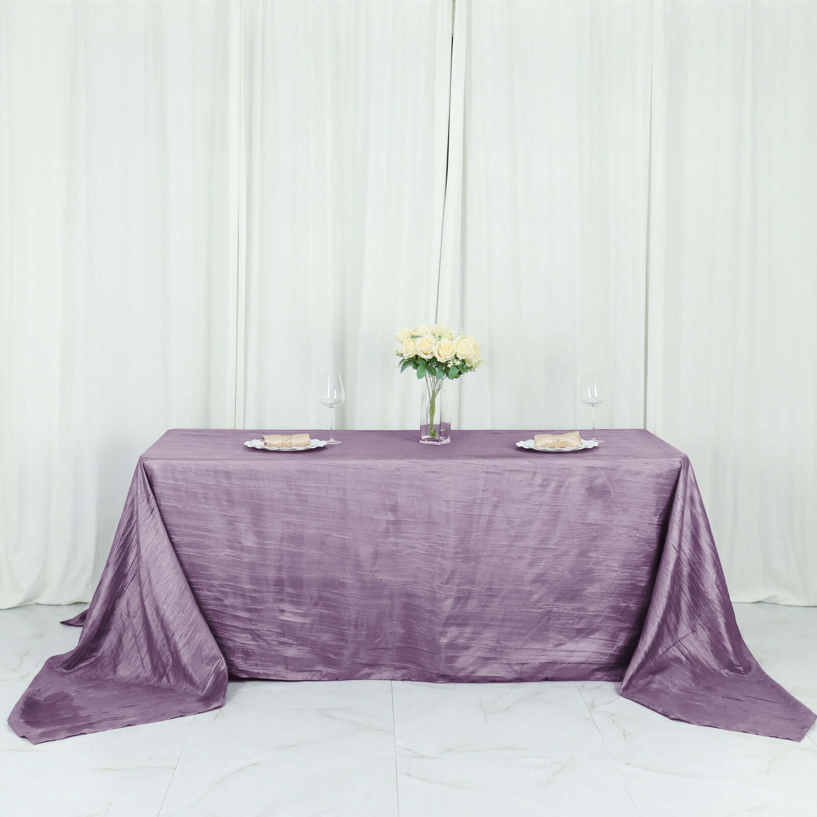 Taffeta 90x132 Rectangle Tablecloth Violet Amethyst - Seamless Accordion Crinkle Table Cover