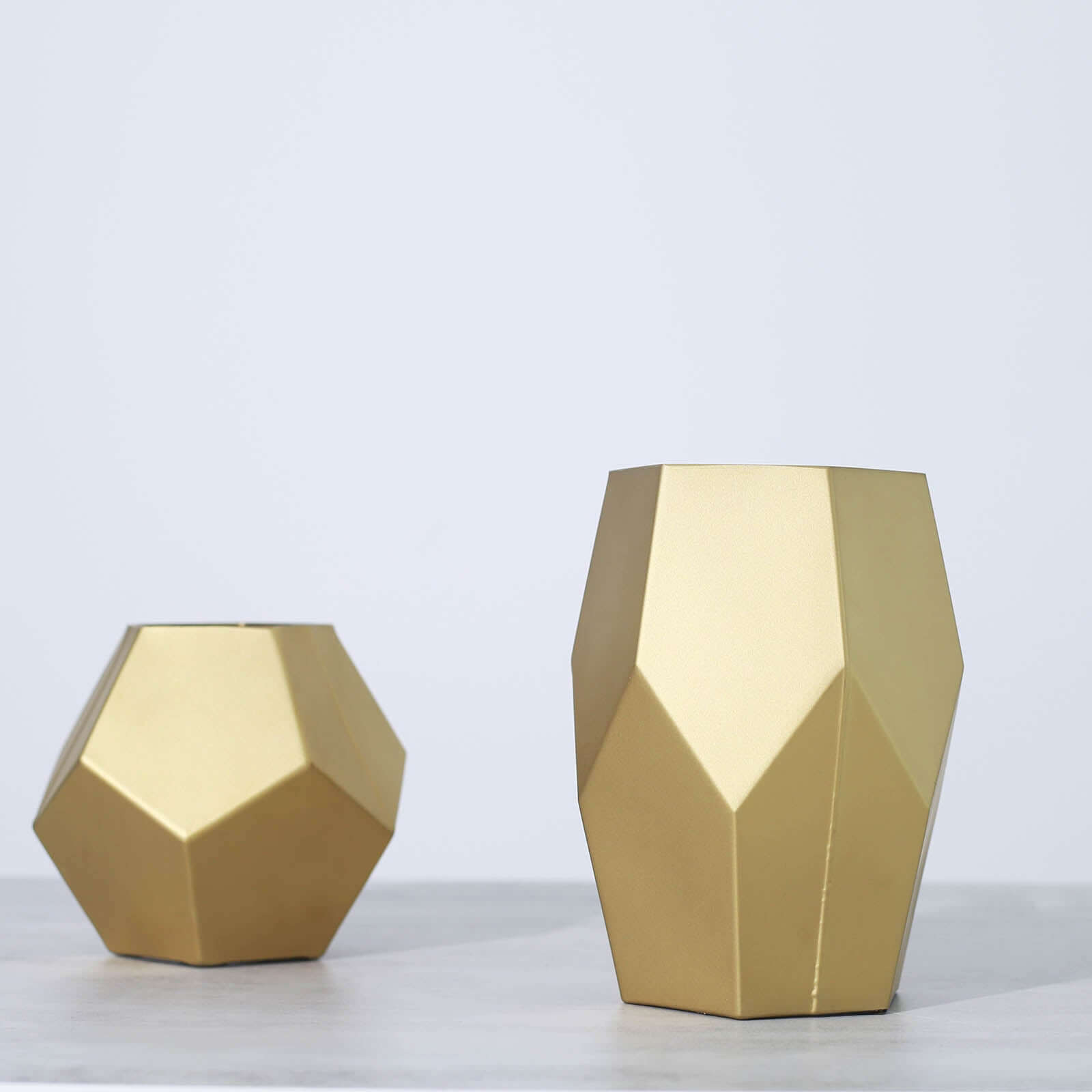 Set of 2 Glass Flower Vases Geometric Design Matte Gold - Stylish Modern Candle Holder Centerpieces 5, 8