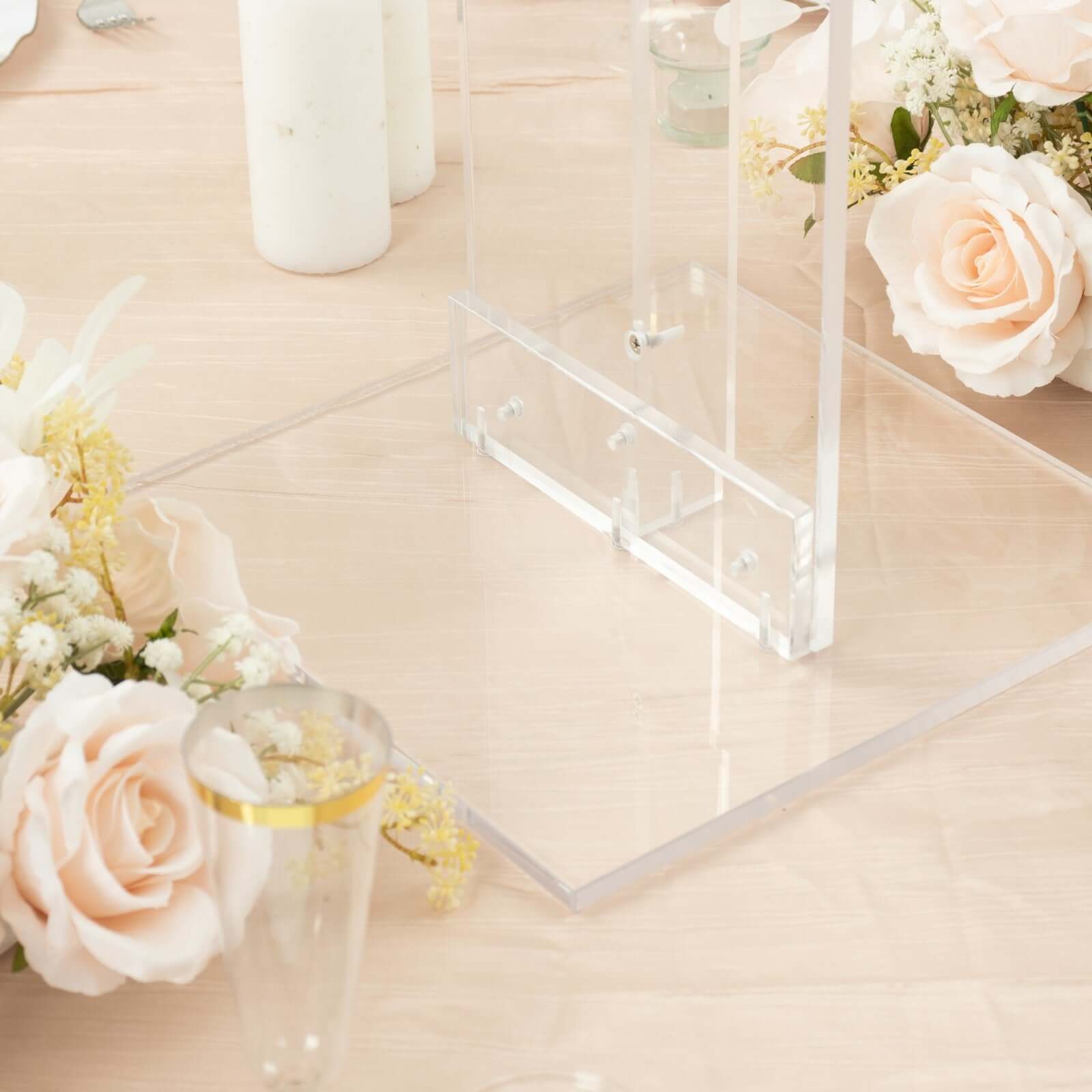 Acrylic Display Stand Flower Pedestal with Square Bases Clear - Durable 10mm Thick Wedding Centerpiece 24