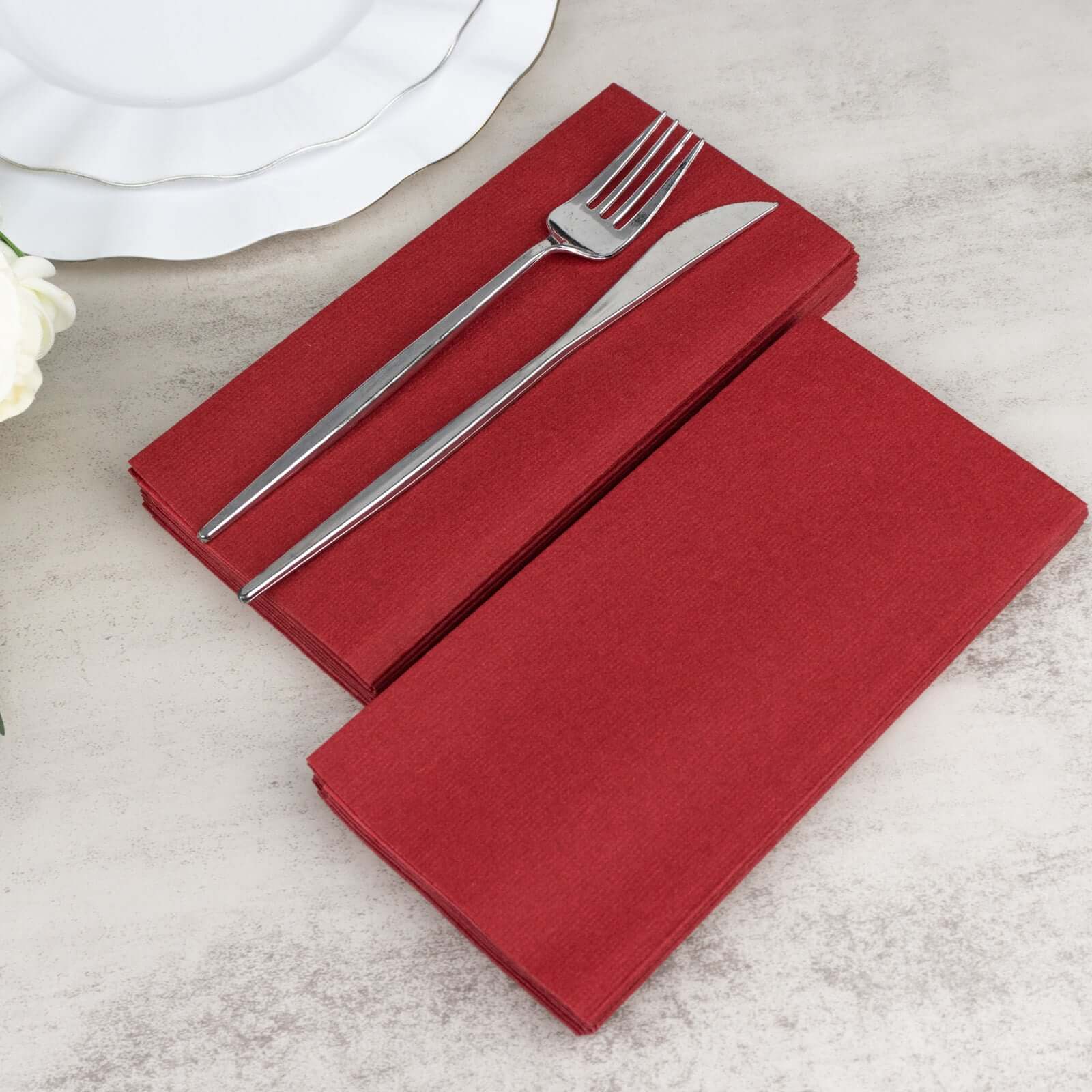 20-Pack Paper Linen-Like Napkins Burgundy - Disposable Hygienic Airlaid Guest Towels 8.5x4