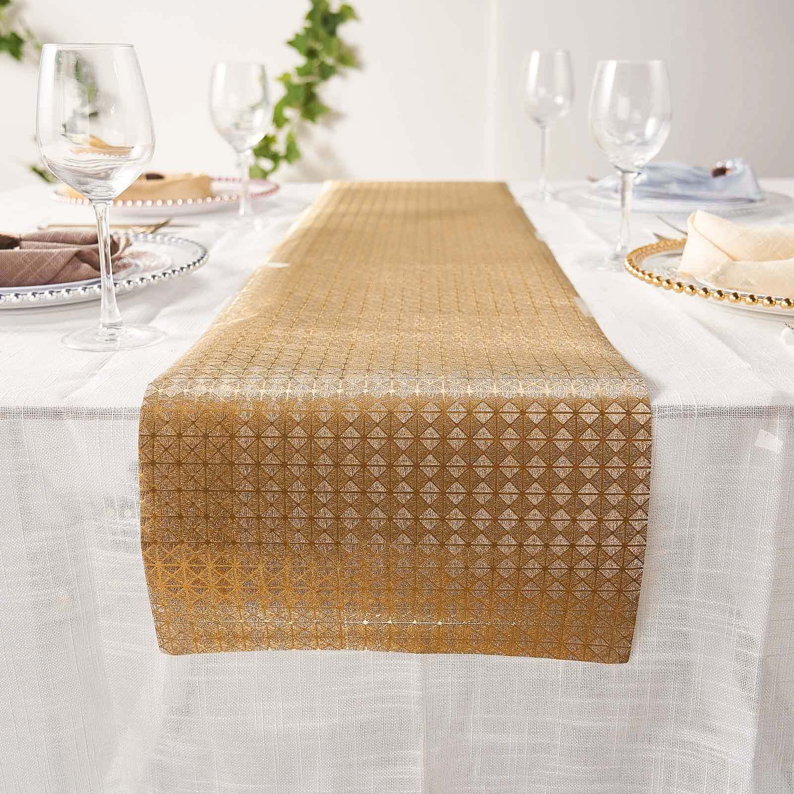 9ft Gold Glamorous Geometric Print Table Runner, Disposable Paper Table Runner