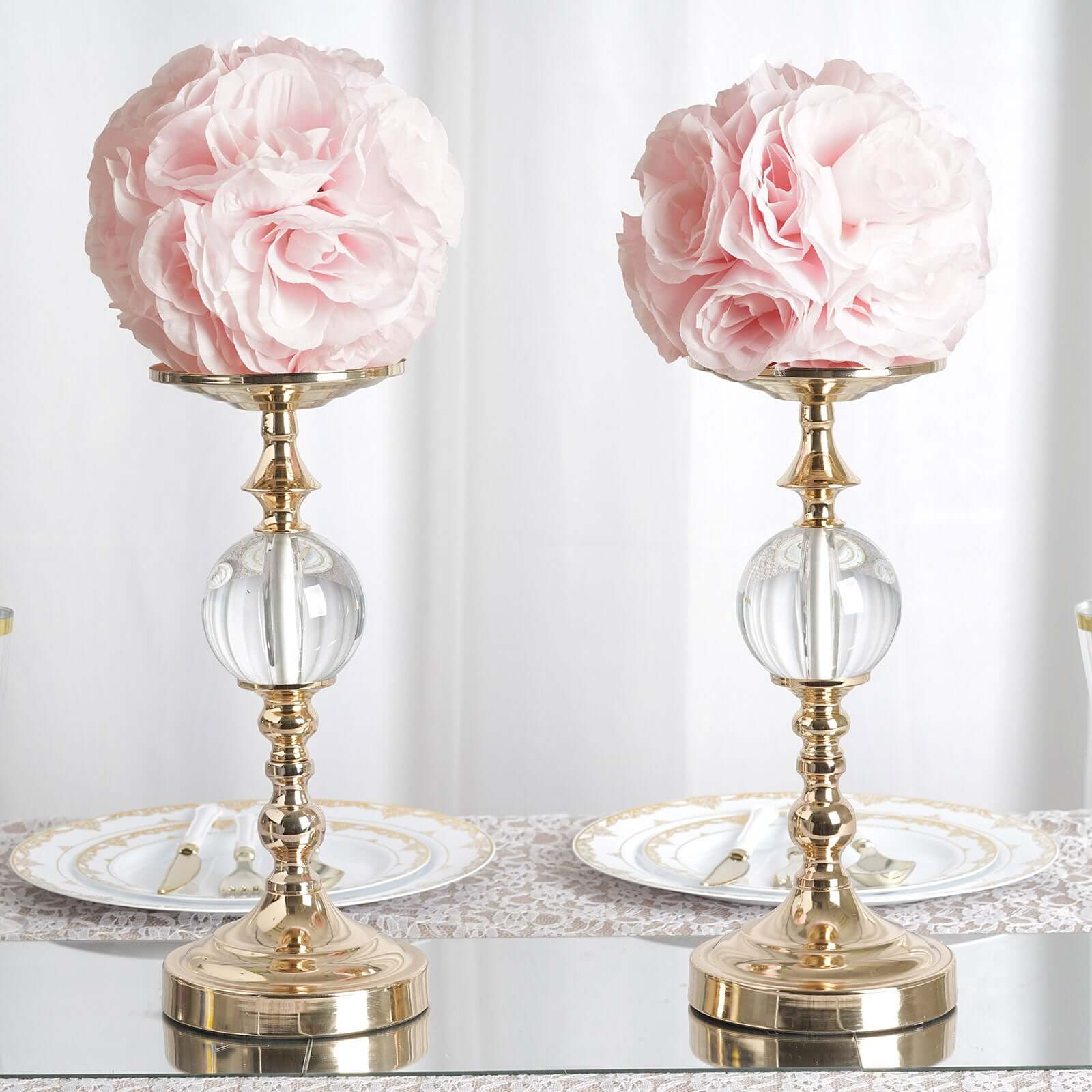 2 Pack 7 Blush Artificial Silk Rose Kissing Ball, Flower Ball