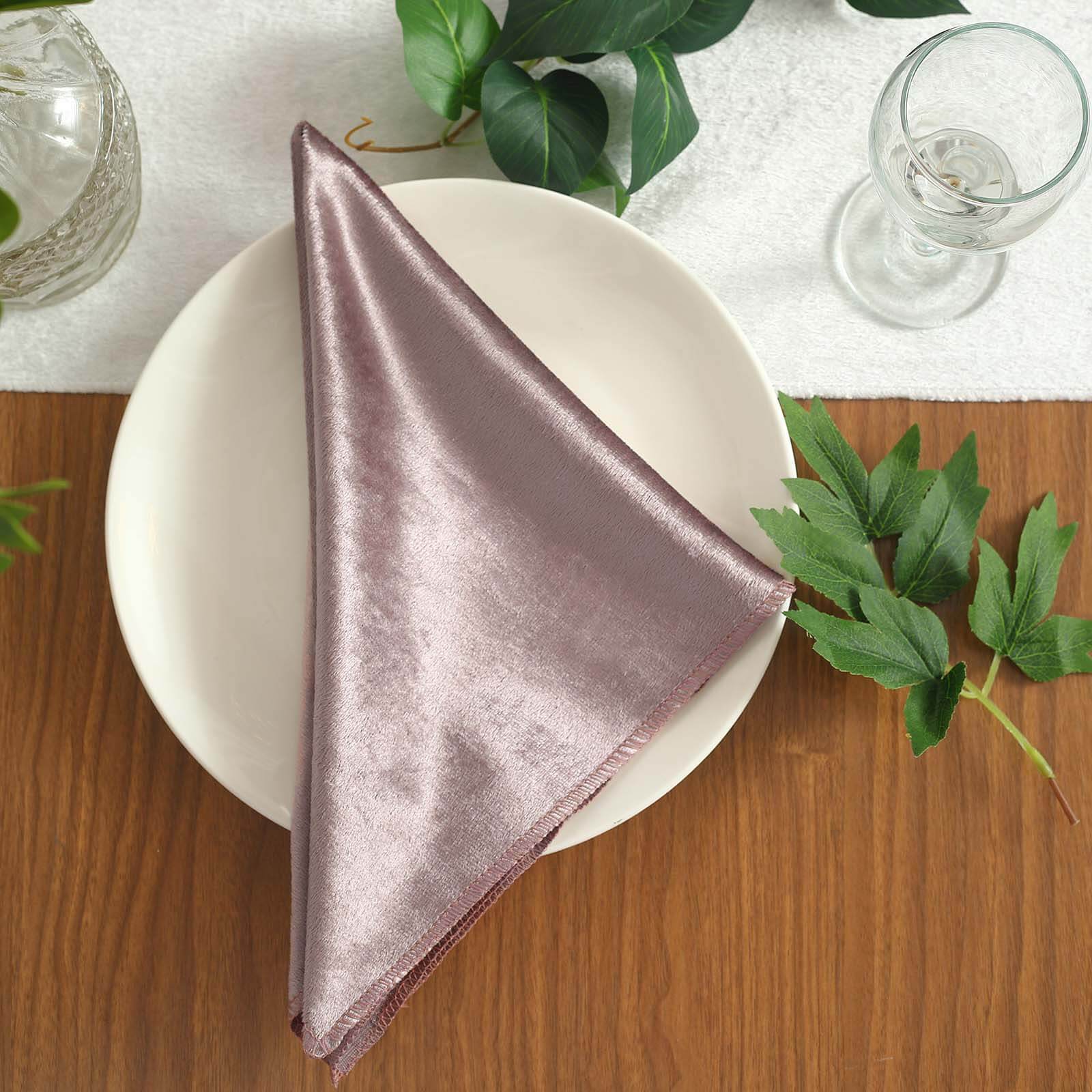 5 Pack Premium Velvet 20x20 Napkins Mauve - Soft Sheen Finish Cloth Napkins